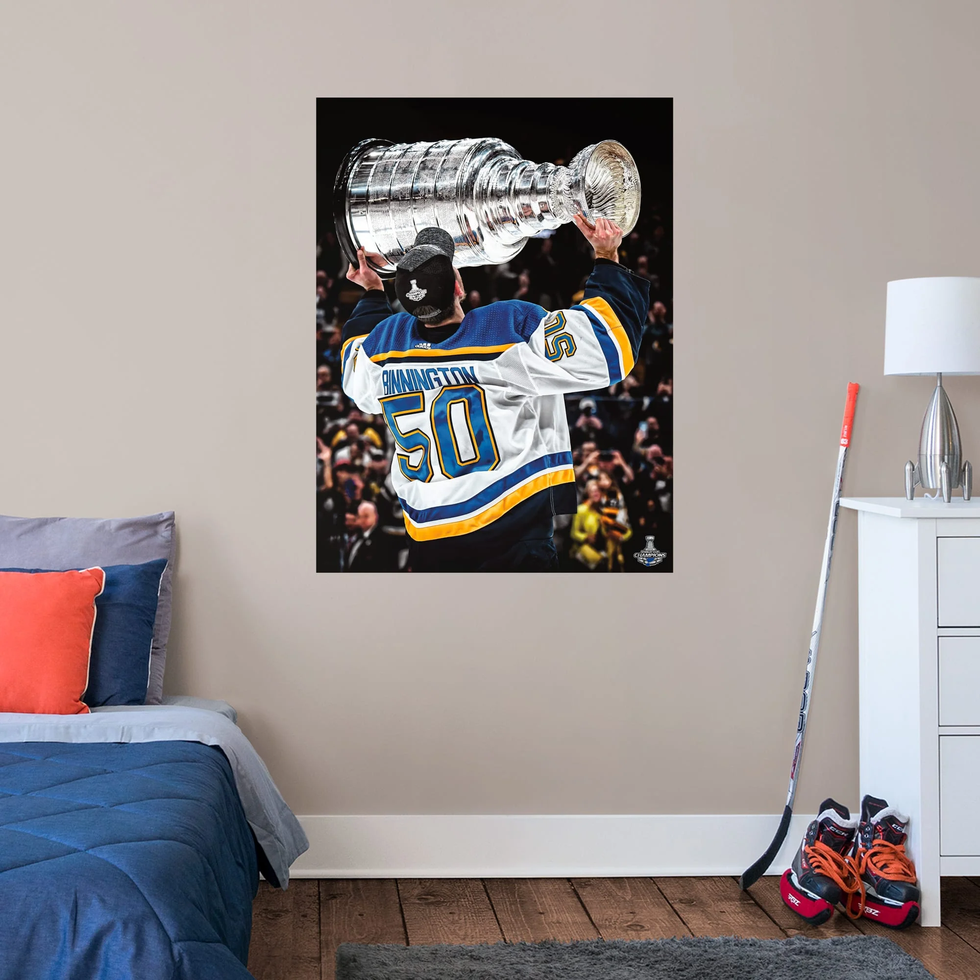 Jordan Binnington - 2019 Stanley Cup Kiss - Peel & Stick Poster - Official NHL - St. Louis Blues - Reusable Vinyl Wall Decal - Image 2