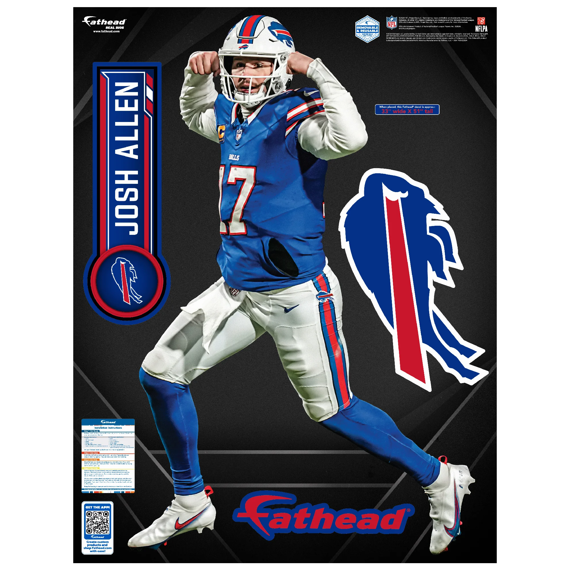 Josh Allen - Realbig Flex Collection - Official NFL - Buffalo Bills - Reusable Vinyl Wall Decals - Image 5