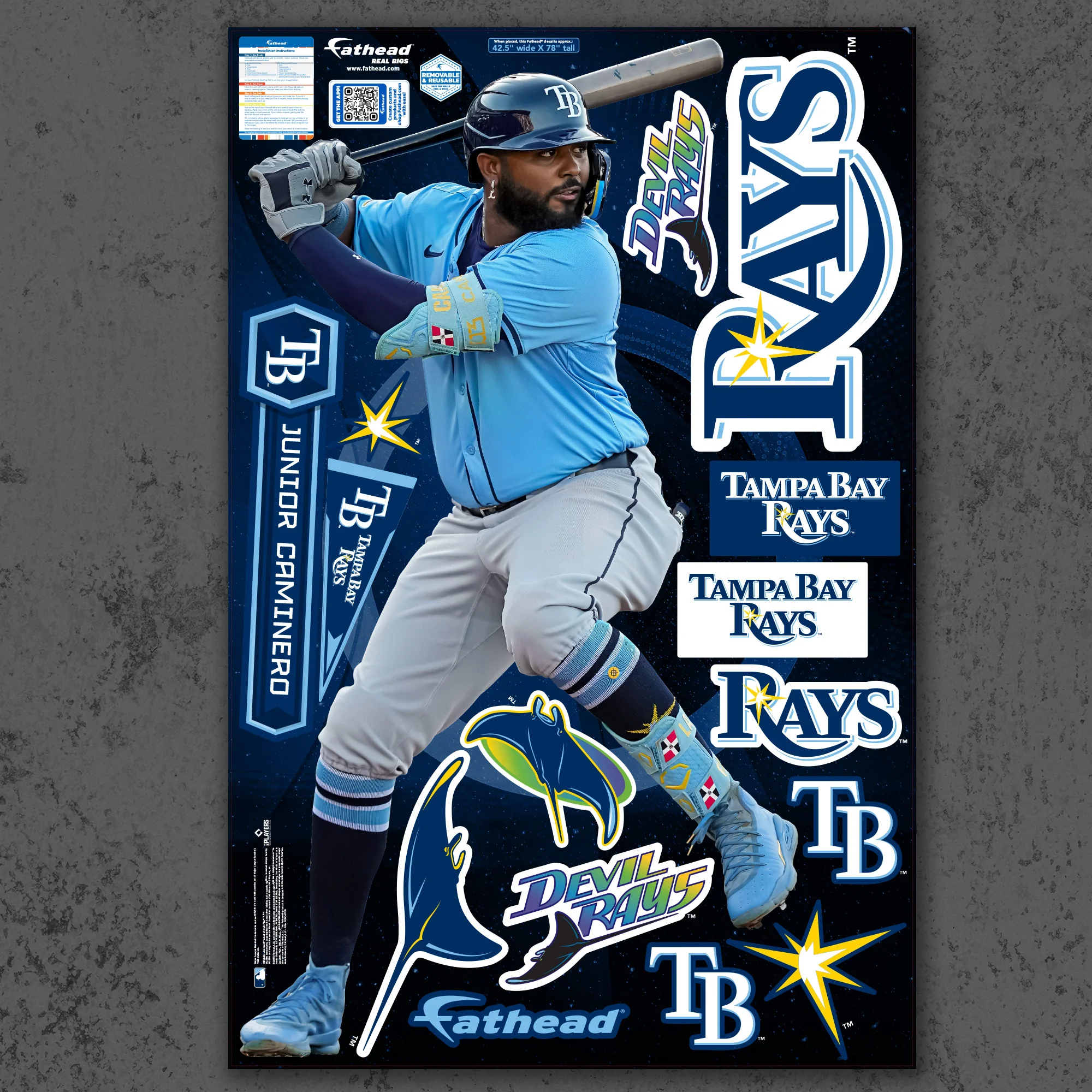 Junior Caminero - RealBig Collection - Official MLB - Tampa Bay Rays - Reusable Vinyl Wall Decals - Image 2