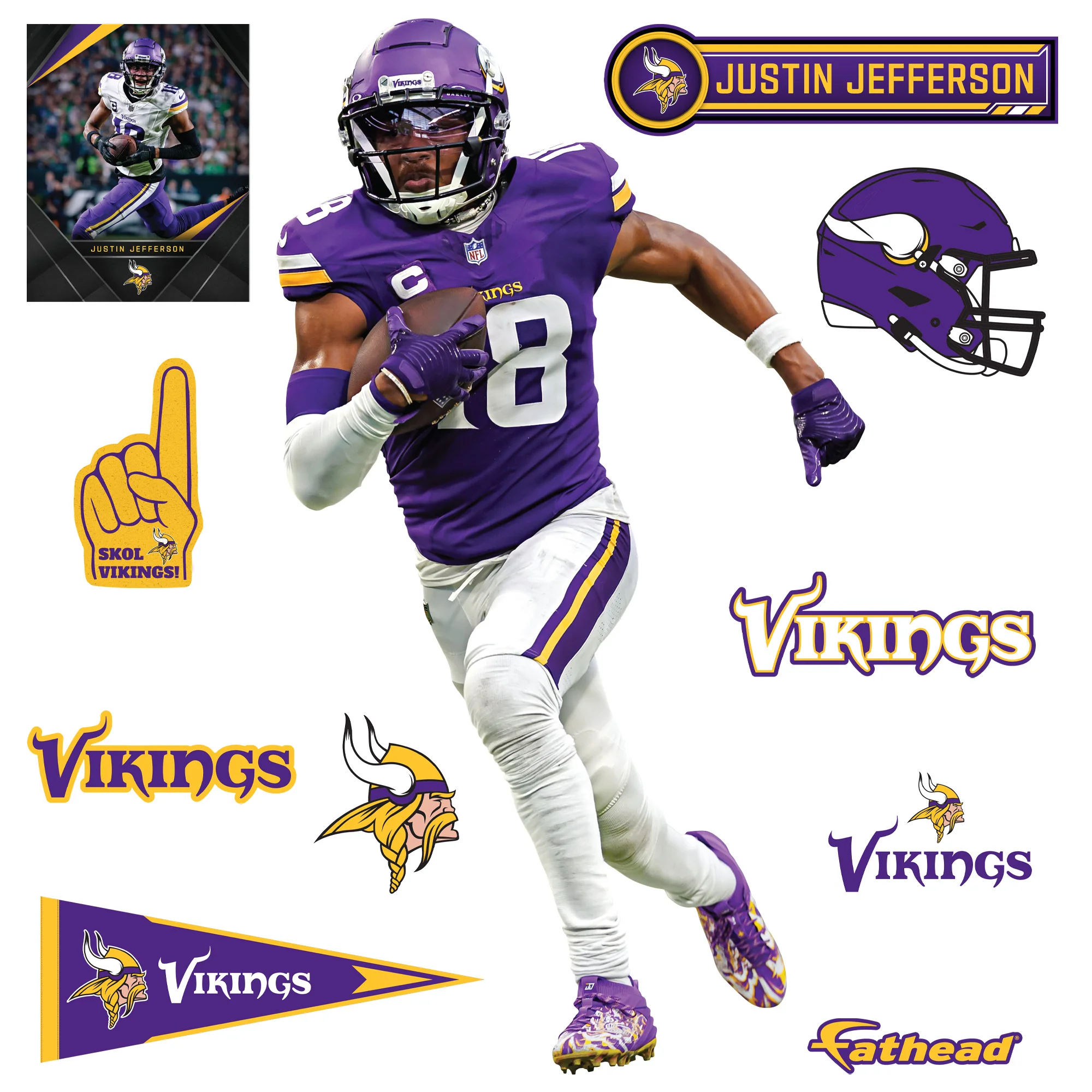 Justin Jefferson - RealBig Collection - Official NFL - Minnesota Vikings - Reusable Vinyl Wall Decals #4 - Image 2