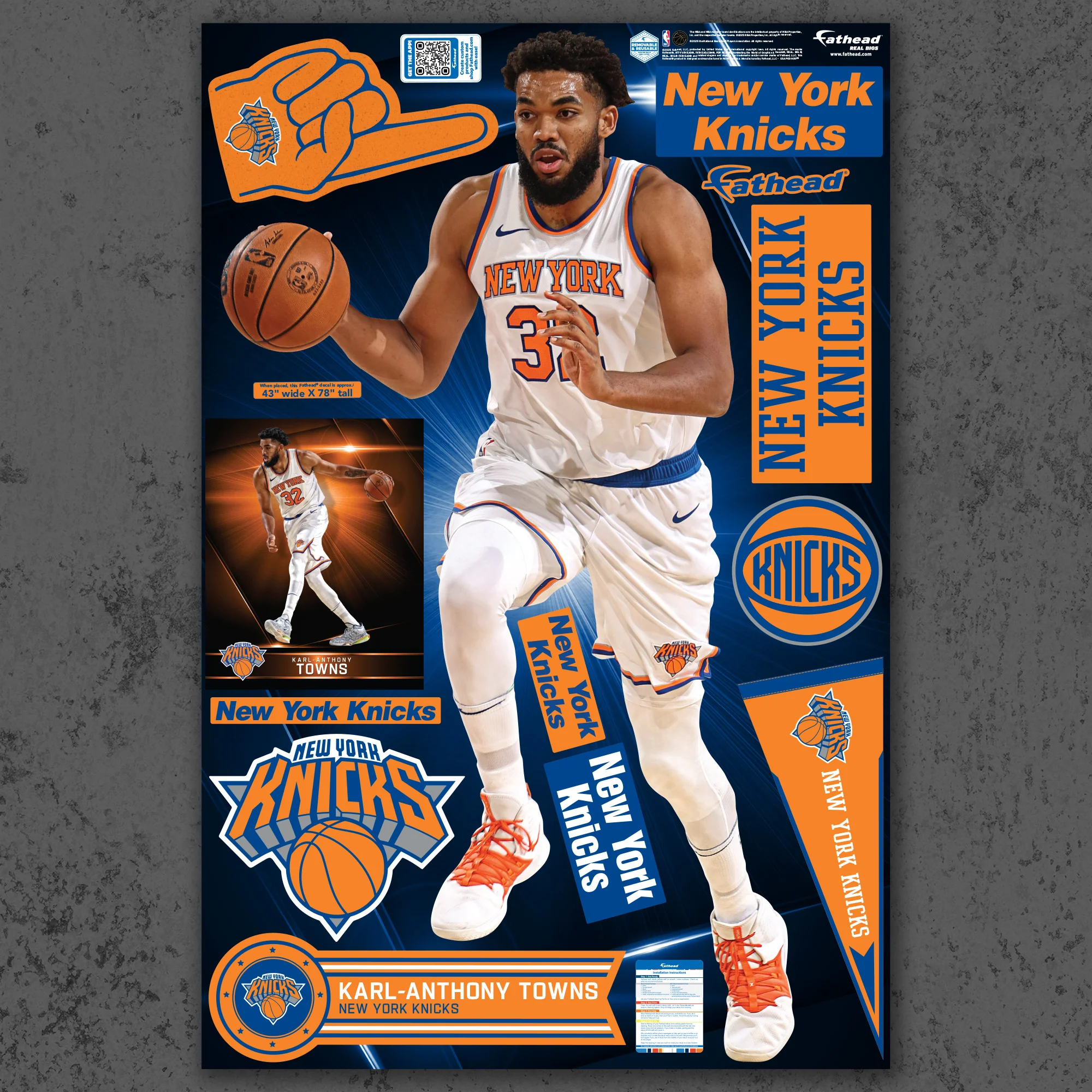 Karl Anthony Towns - RealBig Collection - Official NBA - New York Knicks - Reusable Vinyl Wall Decals - Image 2