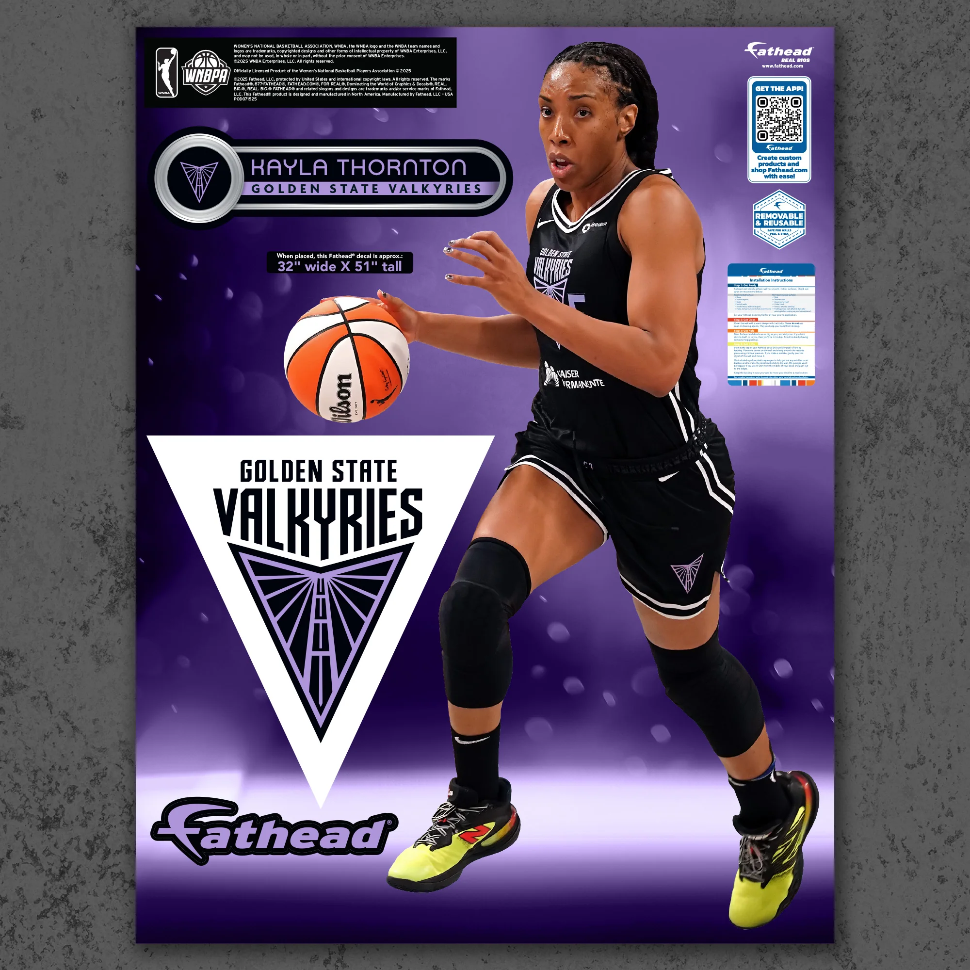 Kayla Thornton - RealBig Collection - Official WNBA - Golden State Valkyries - Reusable Vinyl Wall Decals - Image 5