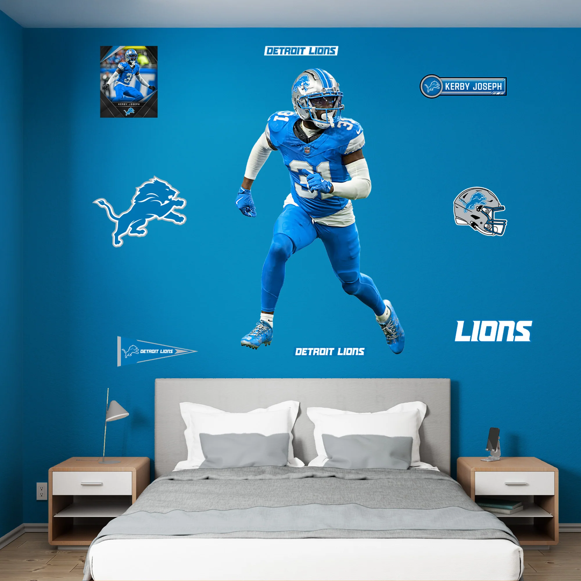 Kerby Joseph - RealBig Collection - Official NFL - Detroit Lions - Reusable Vinyl Wall Decals - Image 3
