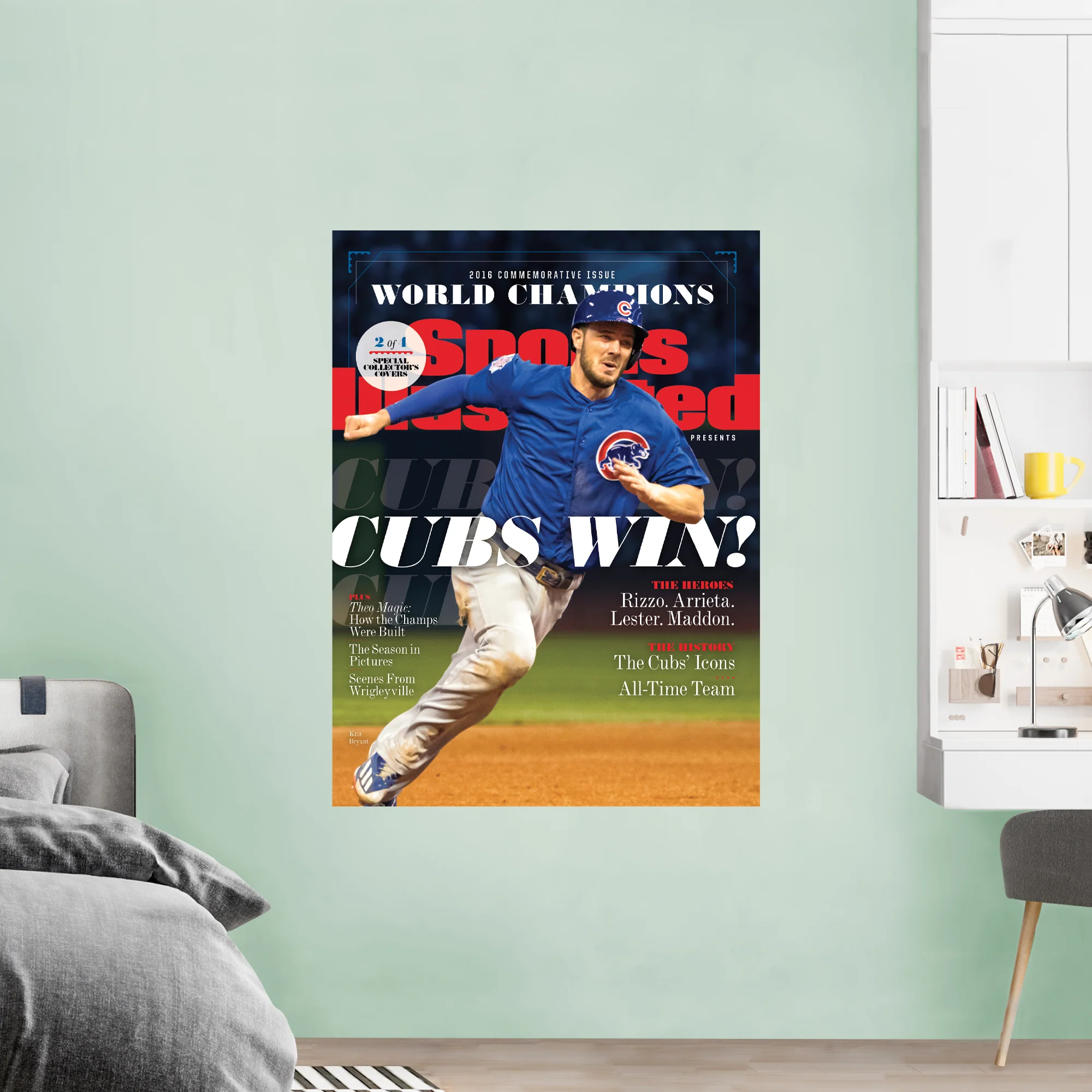 Kris Bryant - November 2016 Champions Commemorative Sports Illustrated Cover - Peel & Stick Poster - Official MLB - Chicago Cubs - Reusable Vinyl Wall Decal - Image 2