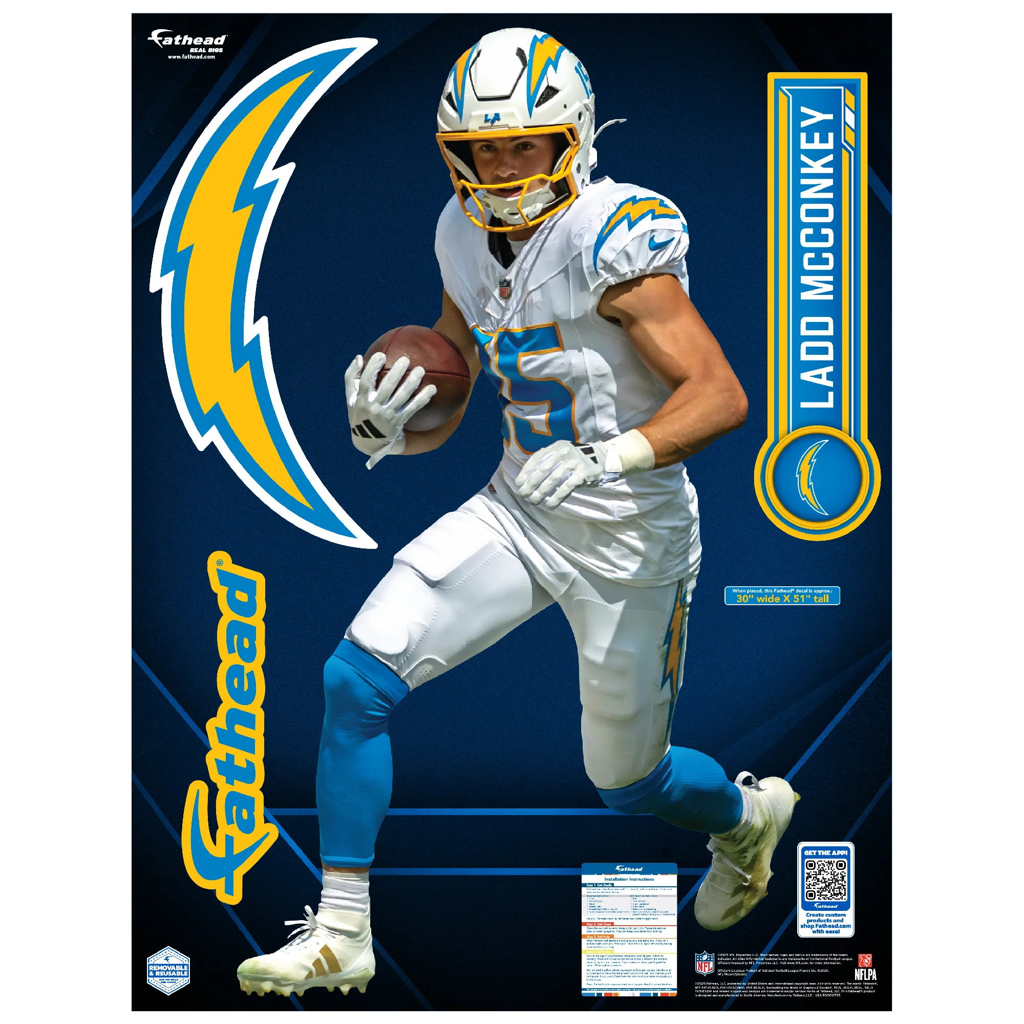 Ladd McConkey - Realbig Collection - Official NFL - Los Angeles Chargers - Reusable Vinyl Wall Decals - Image 5