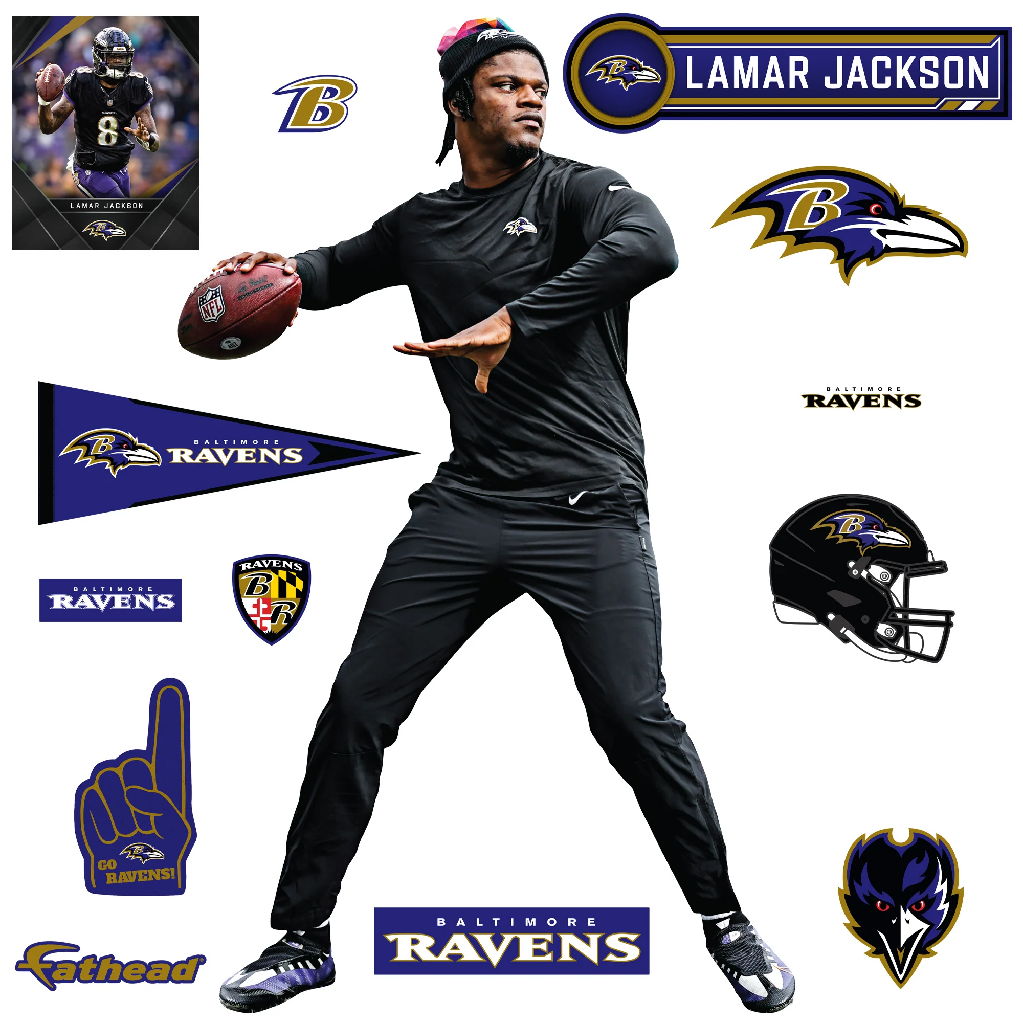 Lamar Jackson - RealBig Warmups Collection - Official NFL - Baltimore Ravens - Reusable Vinyl Wall Decals - Image 2