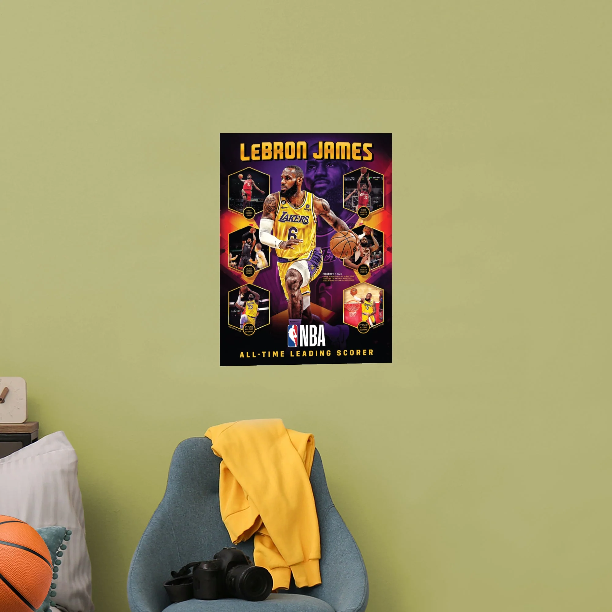 LeBron James - All-Time Scoring Leader - Peel & Stick Poster - Official NBA - Los Angeles Lakers - Reusable Vinyl Wall Decal - Image 4
