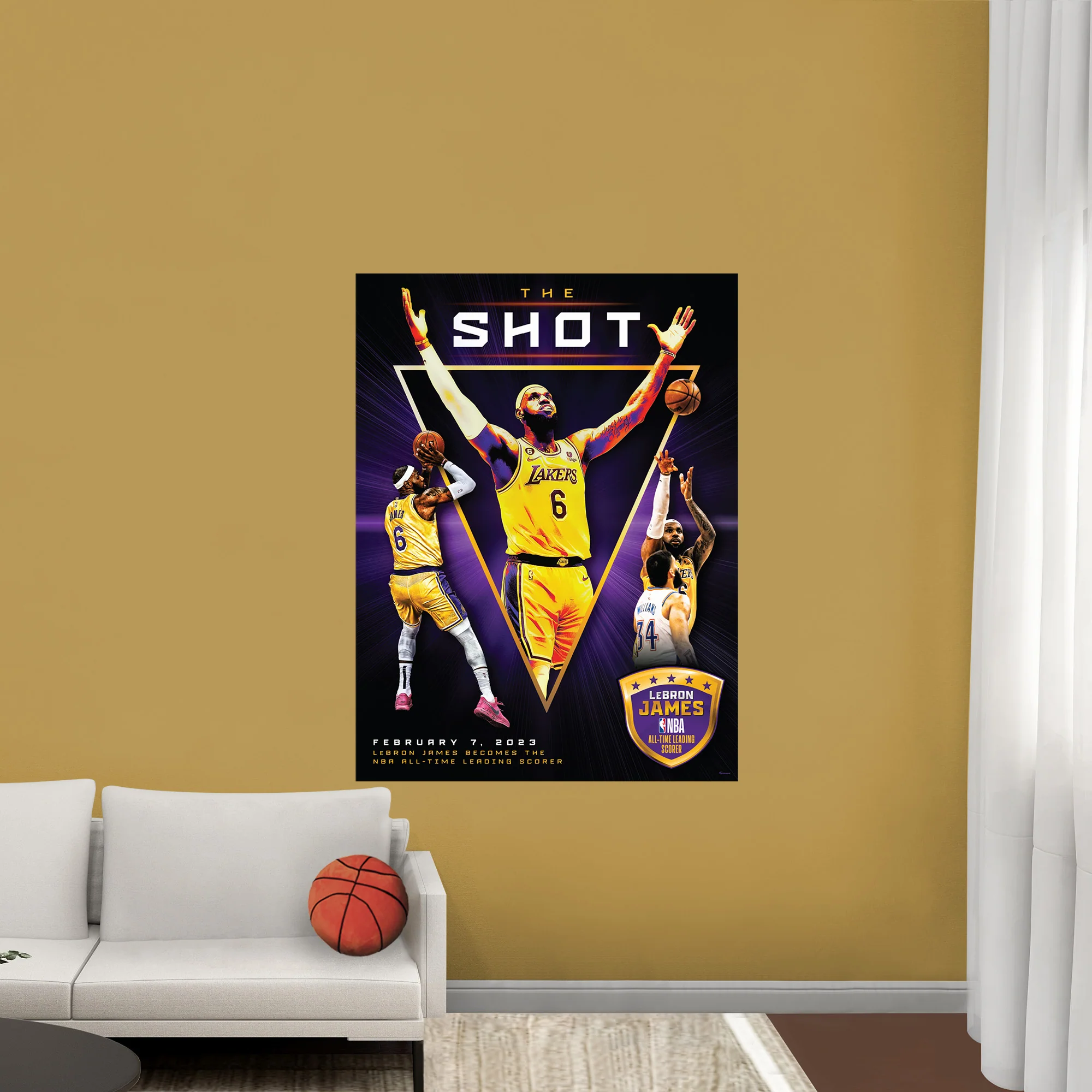 LeBron James - All-Time Scoring Leader Shot - Peel & Stick Poster - Official NBA - Los Angeles Lakers - Reusable Vinyl Wall Decal - Image 2