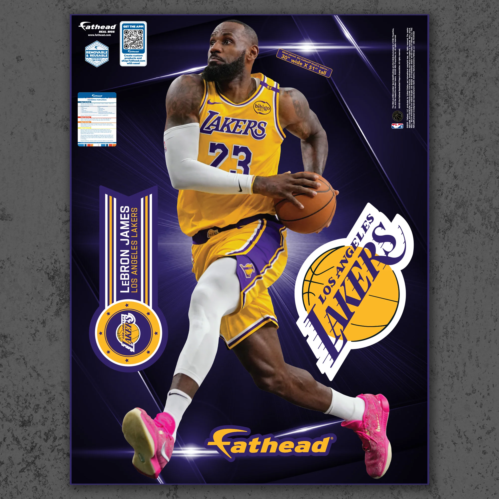 LeBron James - RealBig Collection - Official NBA - Los Angeles Lakers - Reusable Vinyl Wall Decals - Image 5