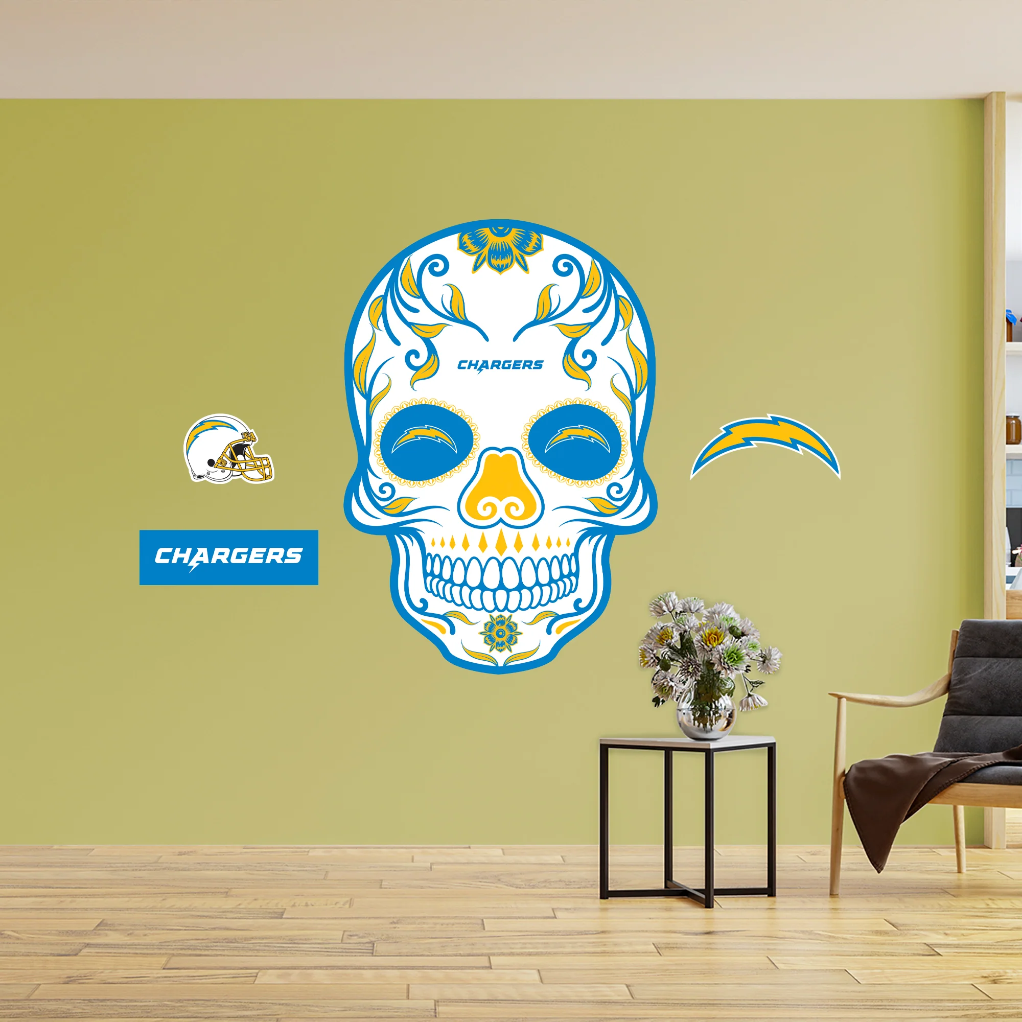 Los Angeles Chargers - RealBig Skull Collection - Official NFL - Reusable Vinyl Wall Decals - Image 2