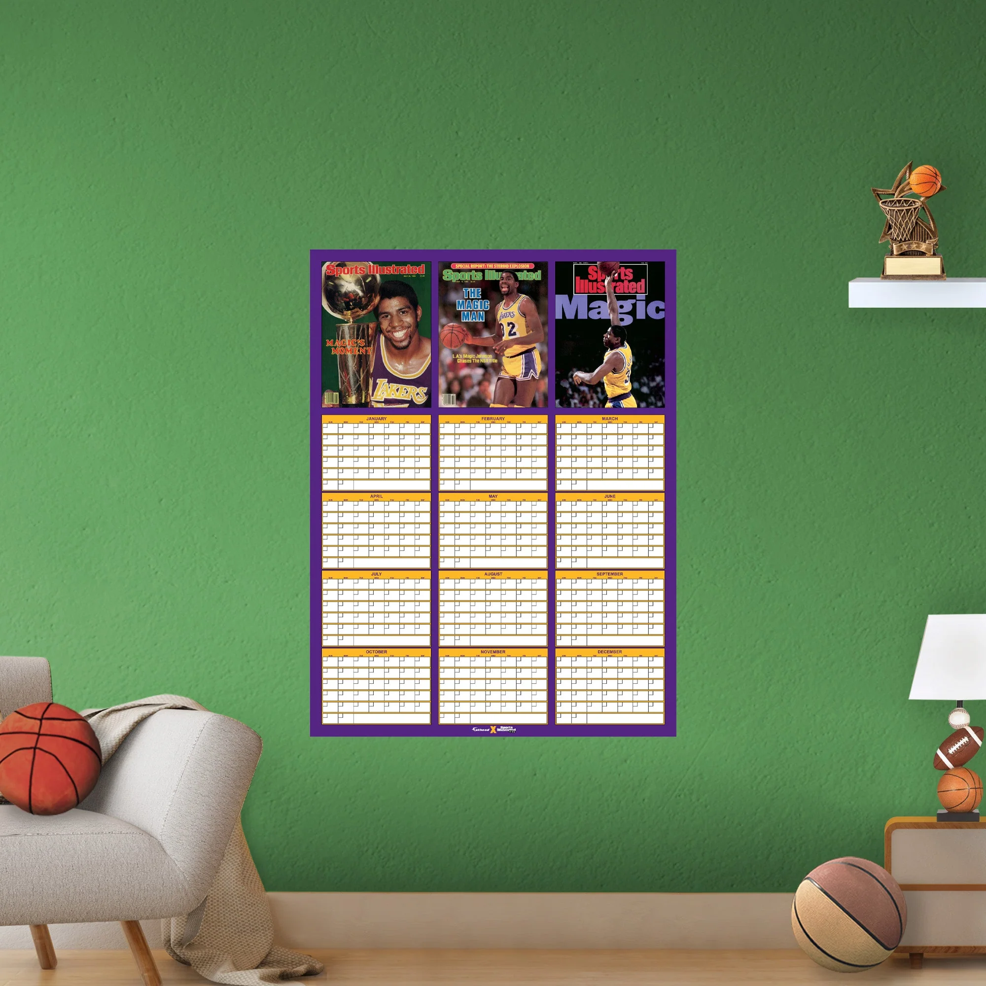 Los Angeles Lakers - Magic Johnson Sports Illustrated - Dry Erase 12-Month Calendar - Official NBA - Reusable Vinyl Wall Decal - Image 2