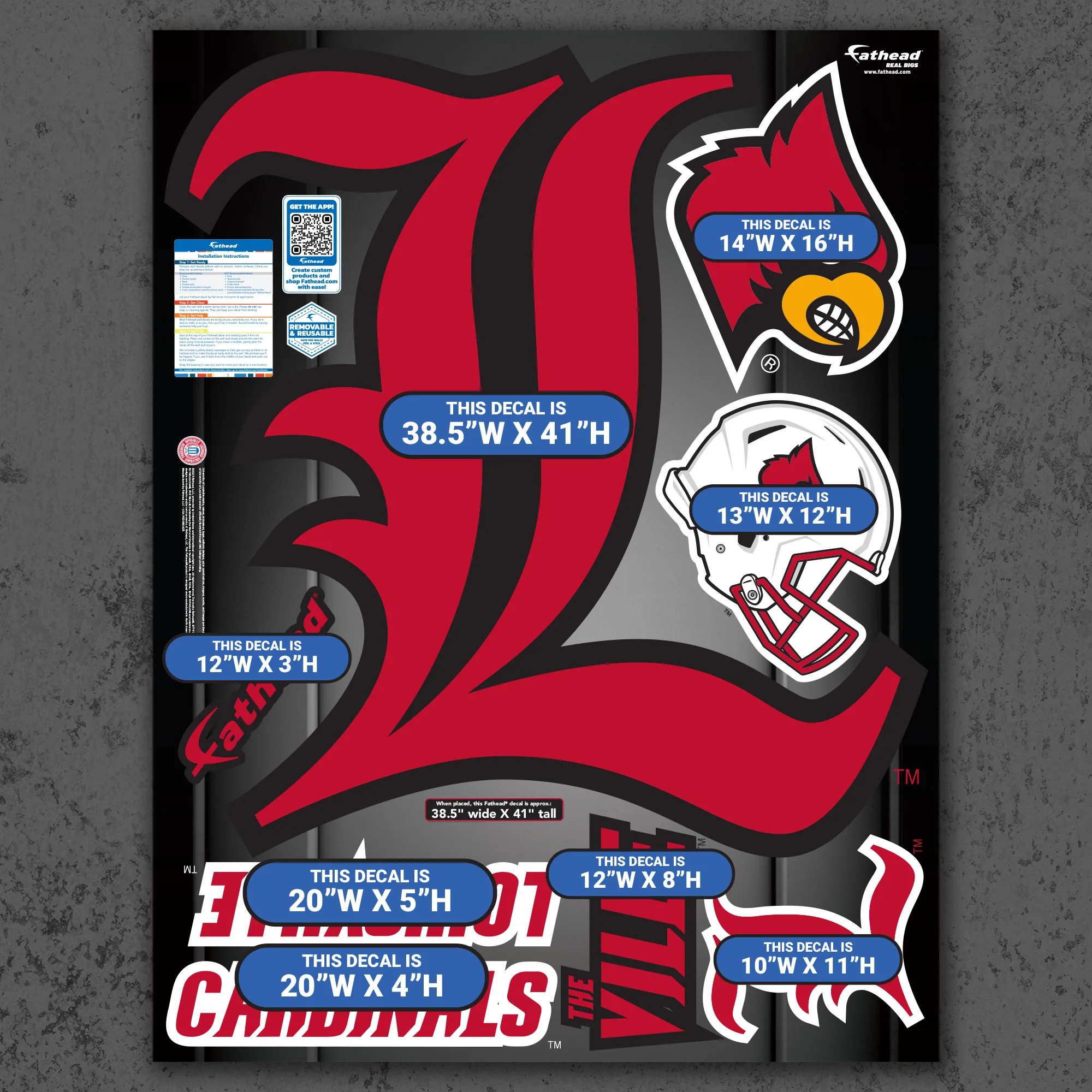 Louisville Cardinals - RealBig L Logo Collection - Official NCAA - Reusable Vinyl Wall Decals - Image 4