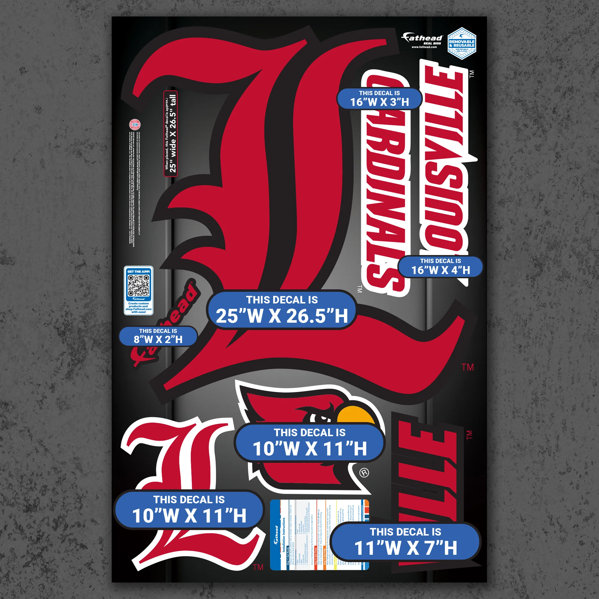 Louisville Cardinals - RealBig L Logo Collection - Official NCAA - Reusable Vinyl Wall Decals - Image 6