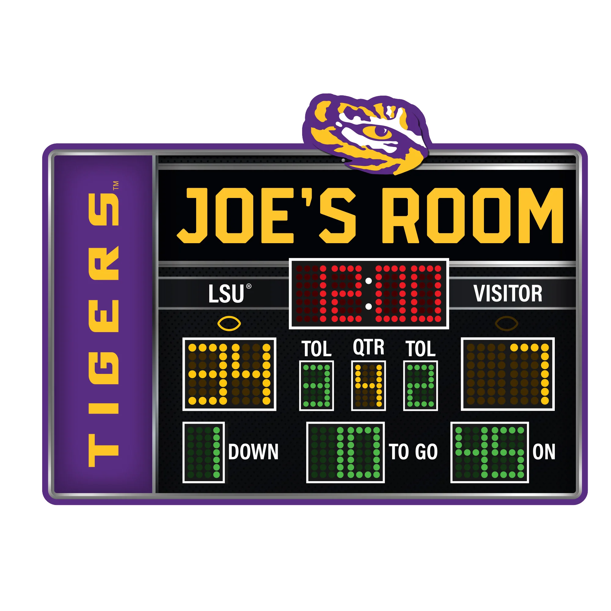 LSU Tigers - Football Scoreboard Graphic - With Personalized Name - Official NCAA - Vinyl Transfer Decal