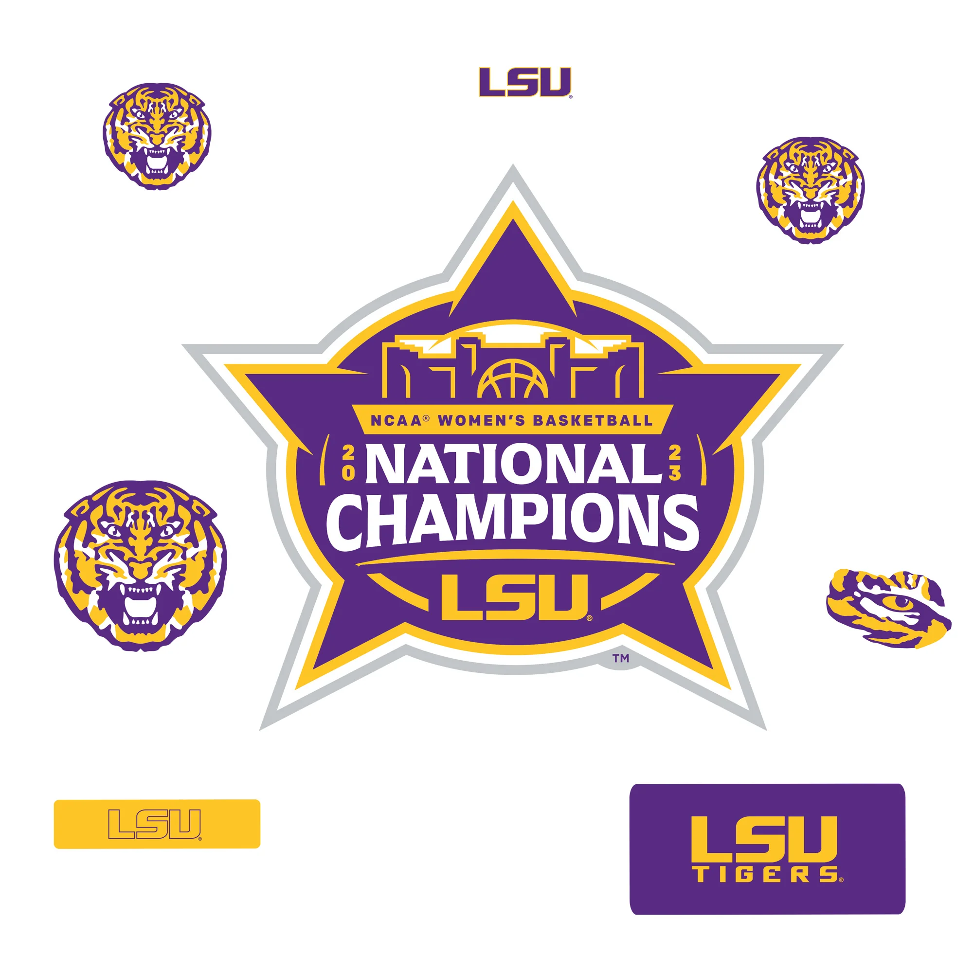 LSU Tigers - RealBig 2023 Women's Basketball Champions Logo Collection - Official NCAA - Reusable Vinyl Wall Decals - Image 3