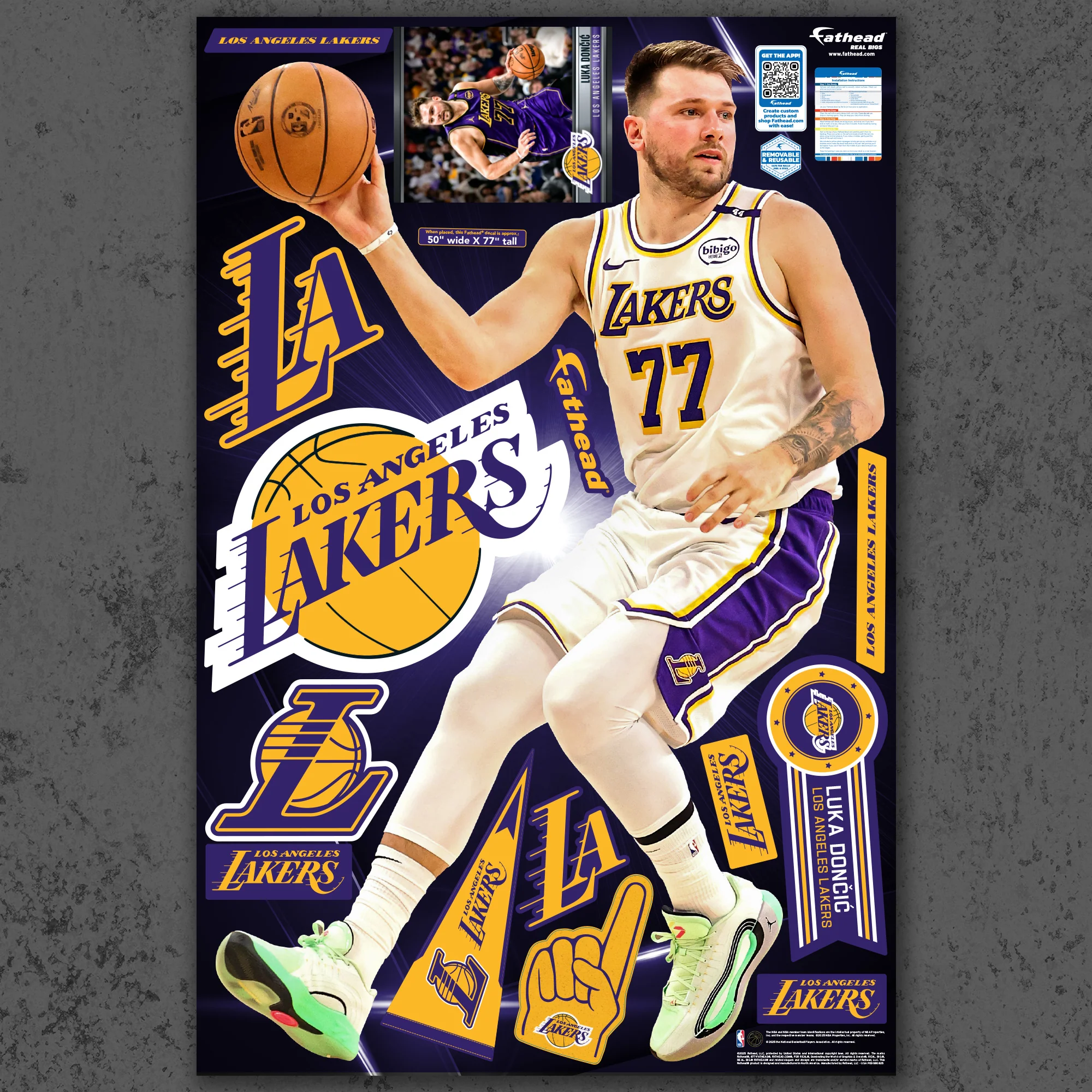 Luka Doncic - RealBig Association Jersey Collection - Official NBA - Los Angeles Lakers - Reusable Vinyl Wall Decals - Image 2