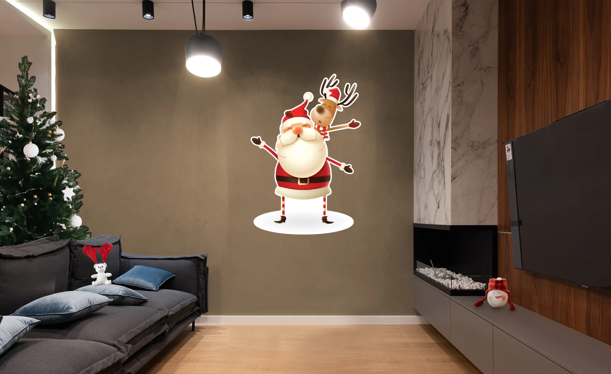 Christmas: Santa and Rudolph Die-Cut Character - Removable Adhesive Decal - Image 2