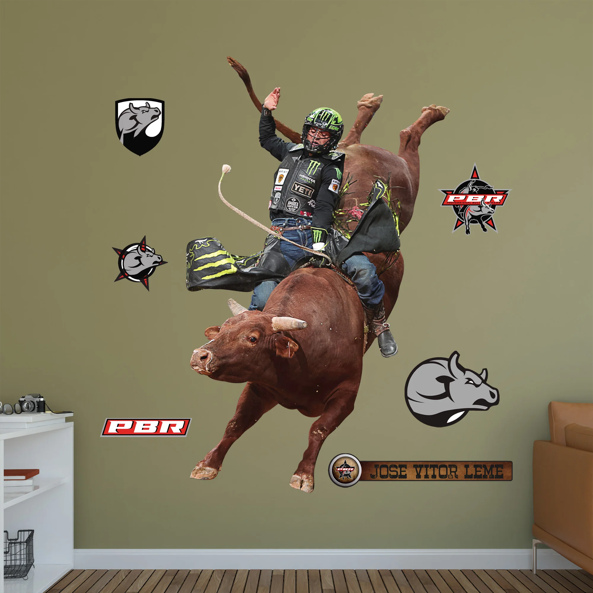 PBR: Jose Vitor Leme Riding Woopaa RealBig - Officially Licensed Pro Bull Riding Removable Adhesive Decal