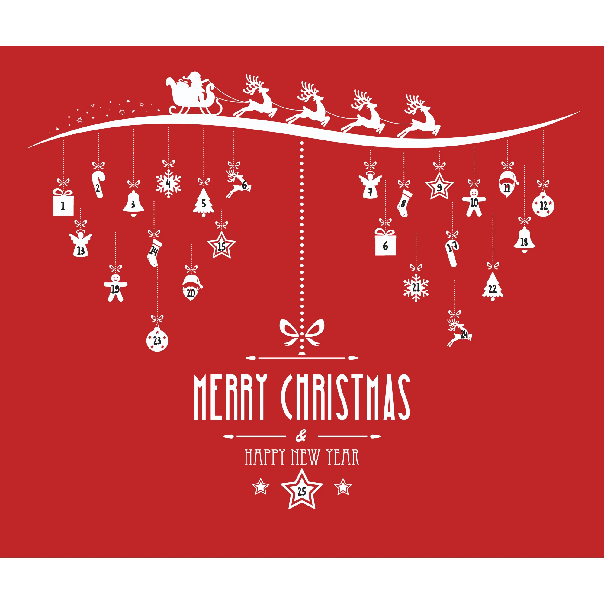 Christmas: Red Holiday Calendar Dry Erase - Removable Adhesive Decal