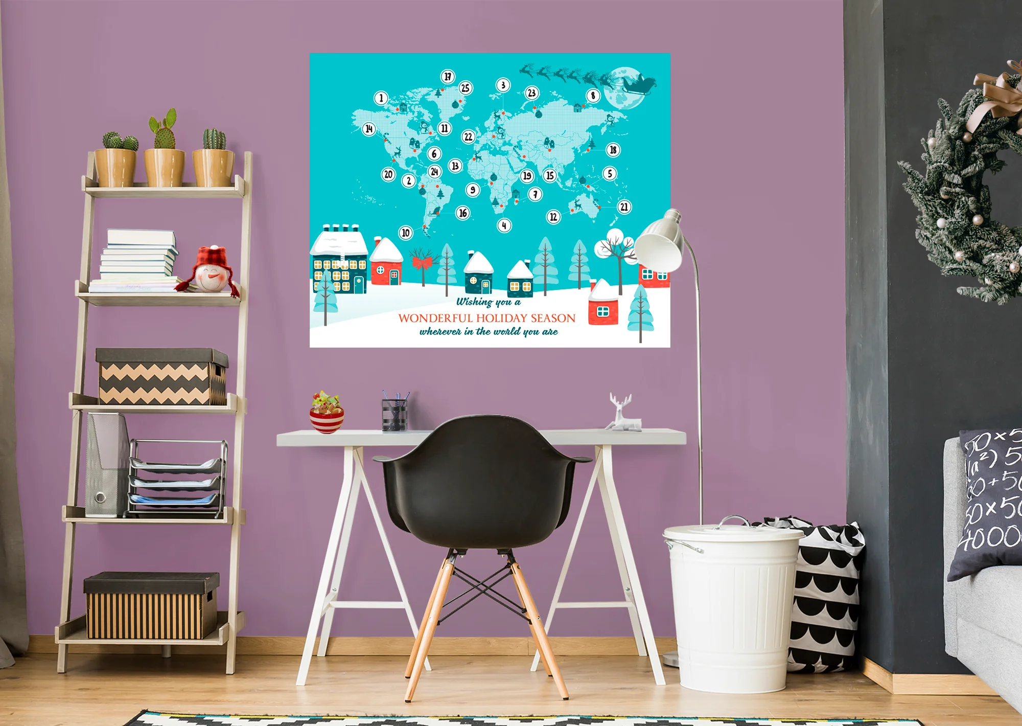 Christmas: Whole World Calendar Dry Erase - Removable Adhesive Decal - Image 4