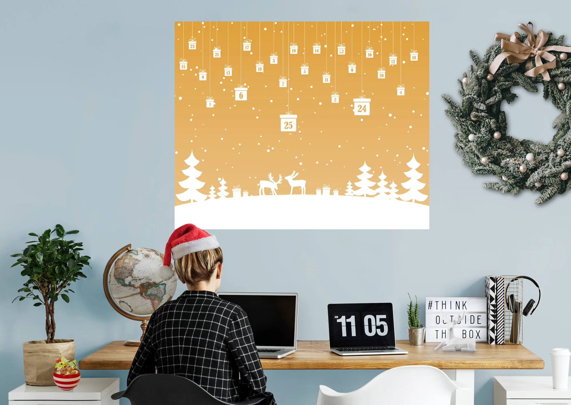 Christmas:  Yellow Holiday Calendar Dry Erase        -   Removable     Adhesive Decal - Image 4
