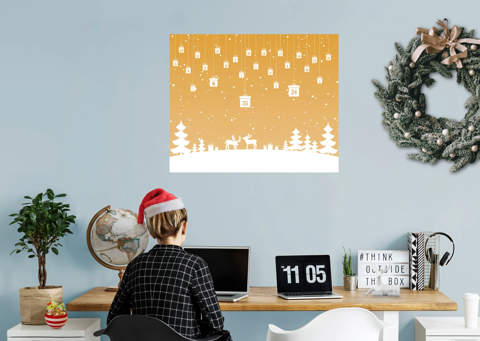 Christmas:  Yellow Holiday Calendar Dry Erase        -   Removable     Adhesive Decal - Image 5