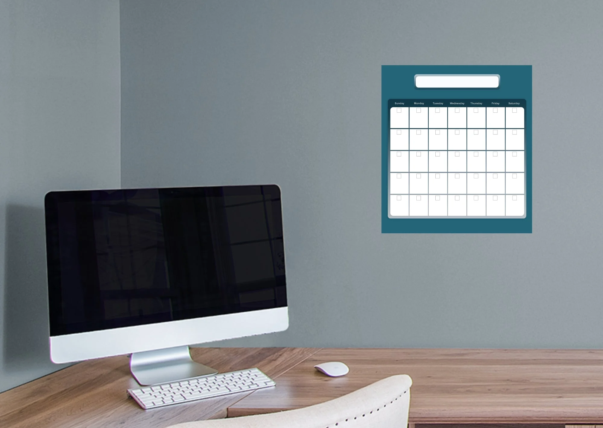 Calendars: All Blue Square One Month Calendar Dry Erase - Removable Adhesive Decal - Image 6