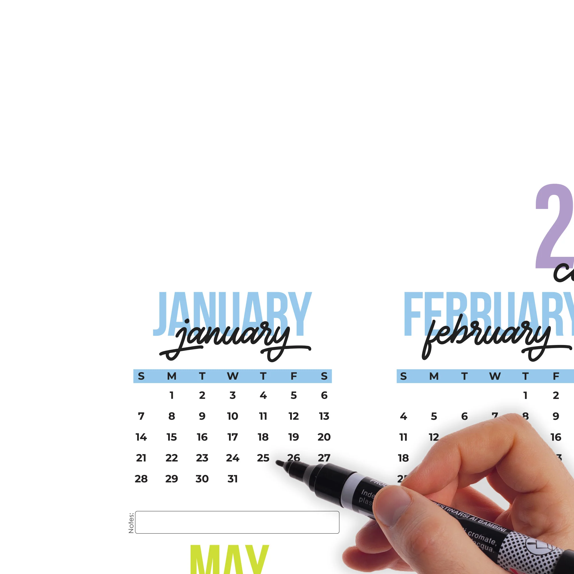 2024 Calendar:  Colorful Dry Erase        -   Removable     Adhesive Decal - Image 3