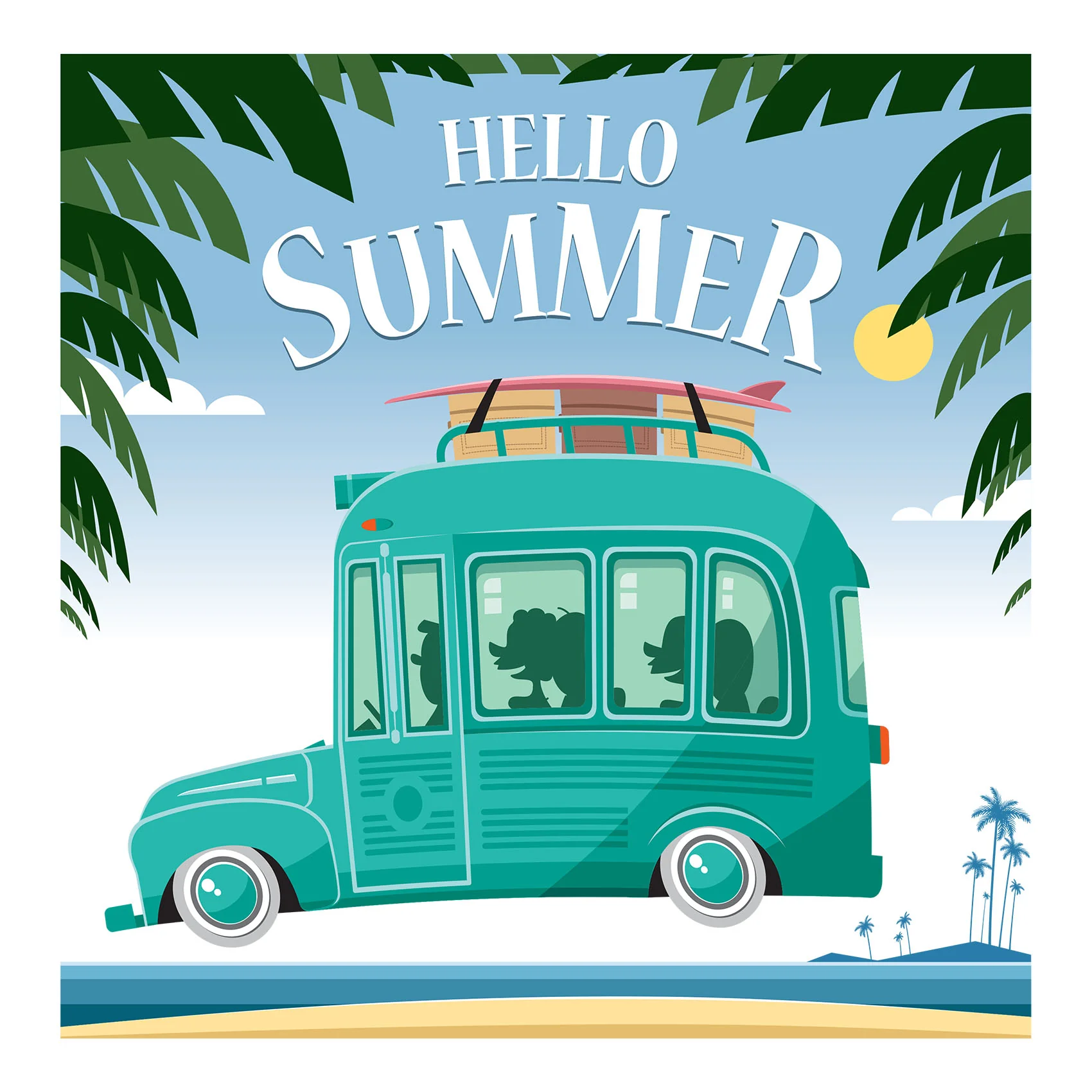 Seasons Decor:  Hello Summer Mural        -   Removable Wall   Adhesive Decal - Image 2