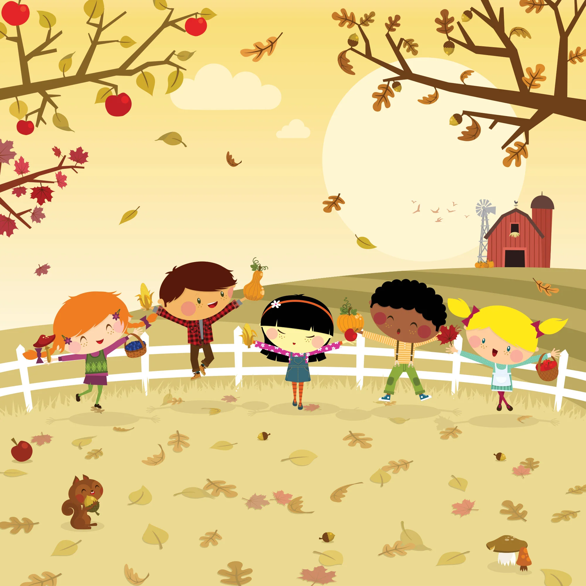 Seasons Decor: Autumn Kids in the Garden Mural        -   Removable Wall   Adhesive Decal - Image 2