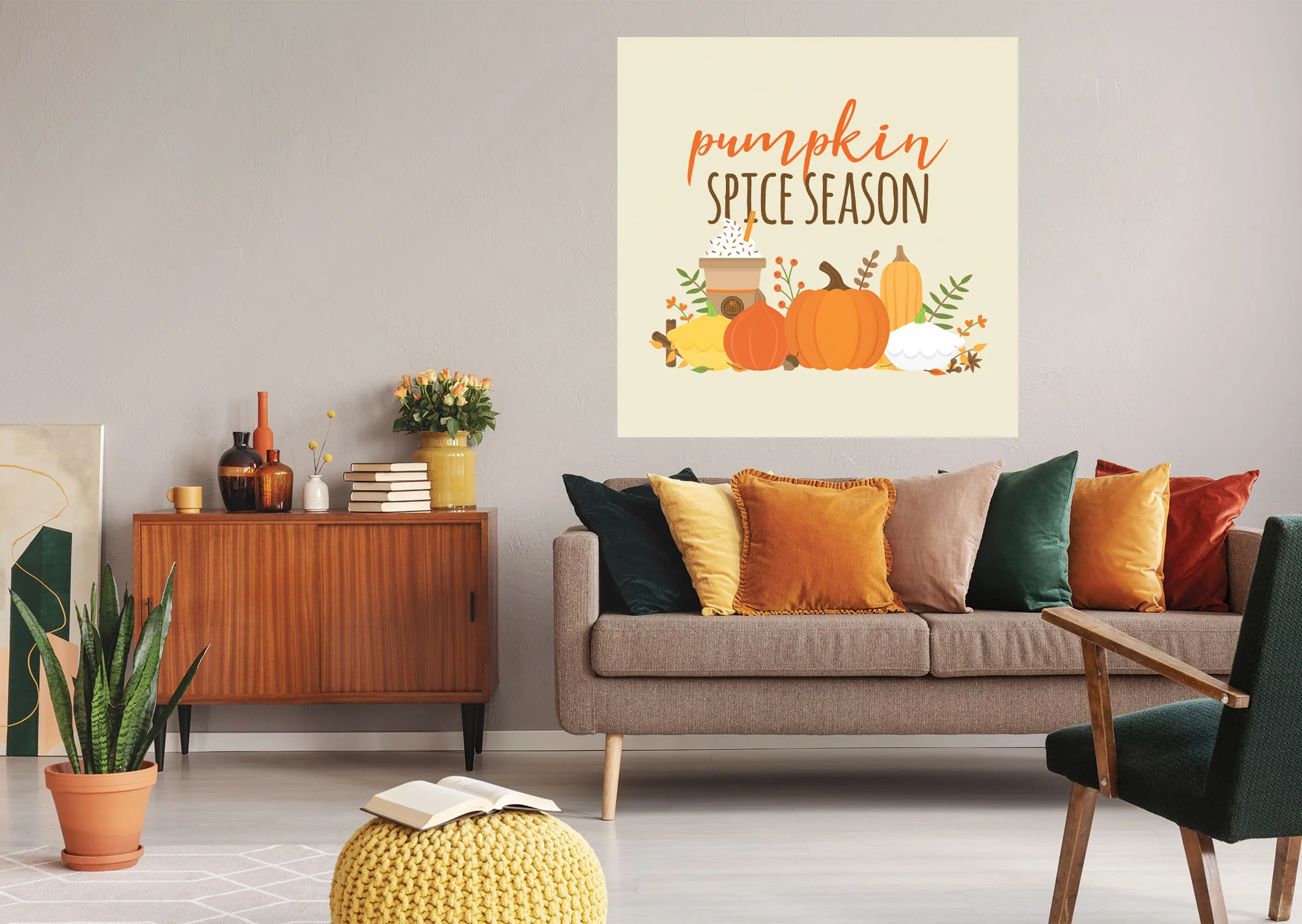 Seasons Decor: Autumn Pumpkin Spice Season Mural        -   Removable Wall   Adhesive Decal - Image 4