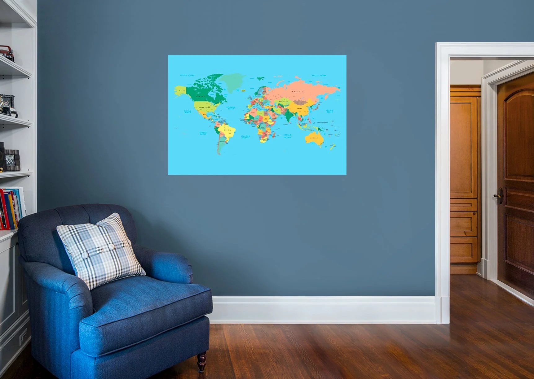 World Maps: Classic World Map Mural - Removable Wall Adhesive Decal - Image 4