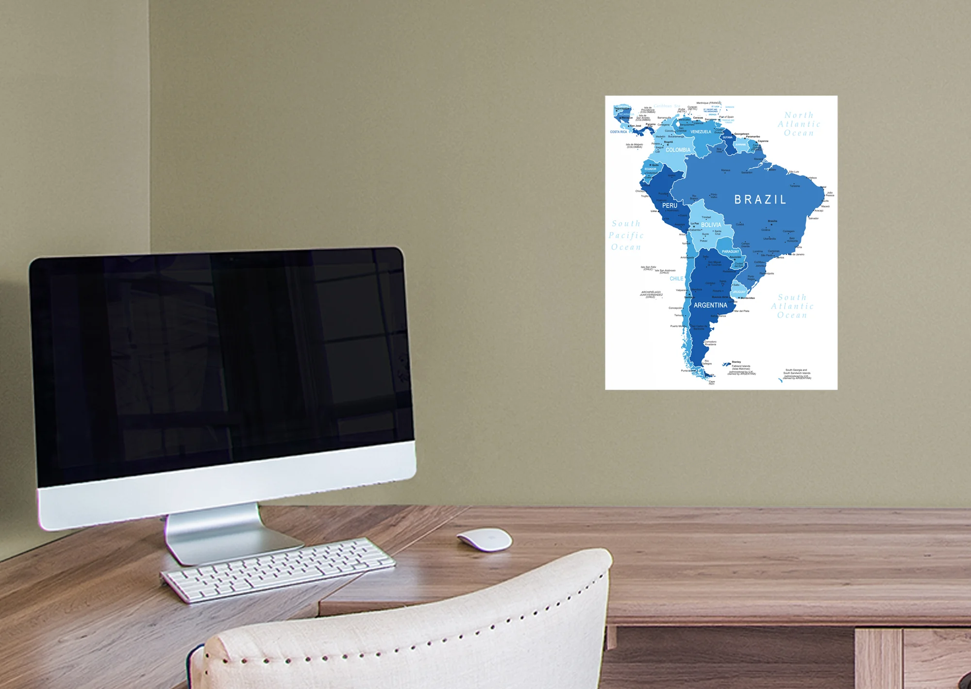 Maps: South America Blue Mural        -   Removable Wall   Adhesive Decal - Image 3