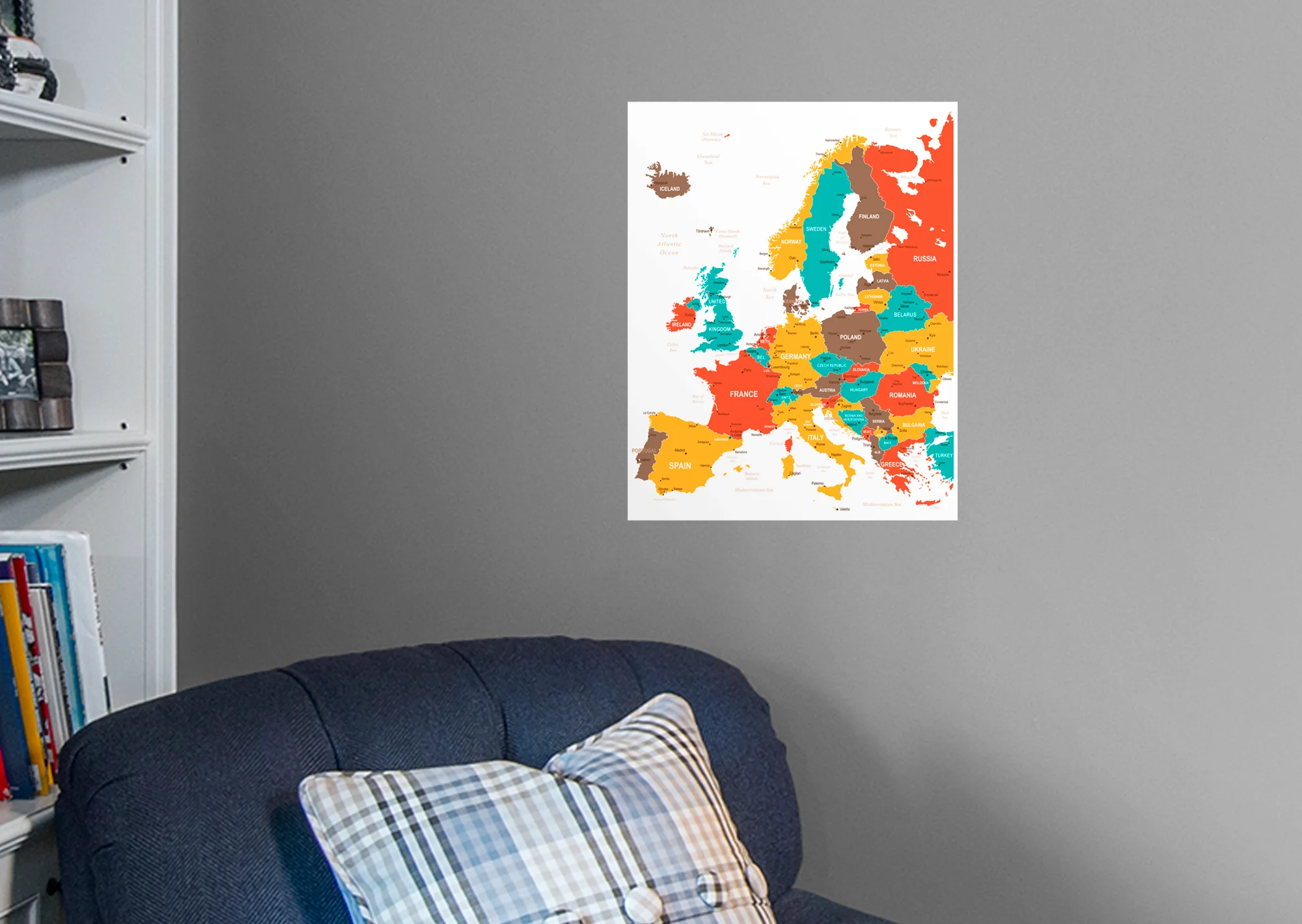 Maps: Europe Color Block Mural        -   Removable Wall   Adhesive Decal - Image 3