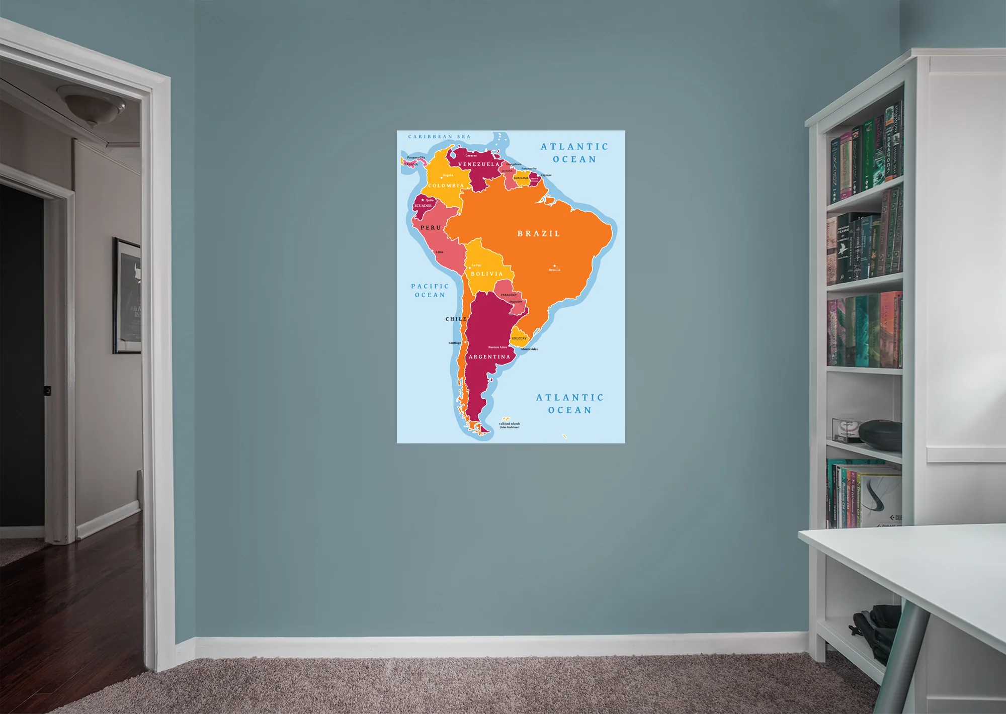 Maps: South America Color Block Mural - Removable Wall Adhesive Decal