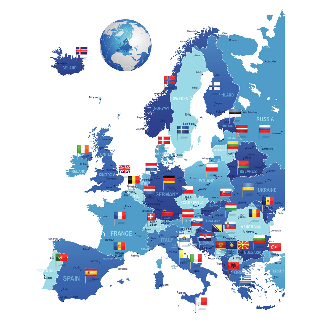 Maps: Europe With Flags Mural        -   Removable Wall   Adhesive Decal - Image 5
