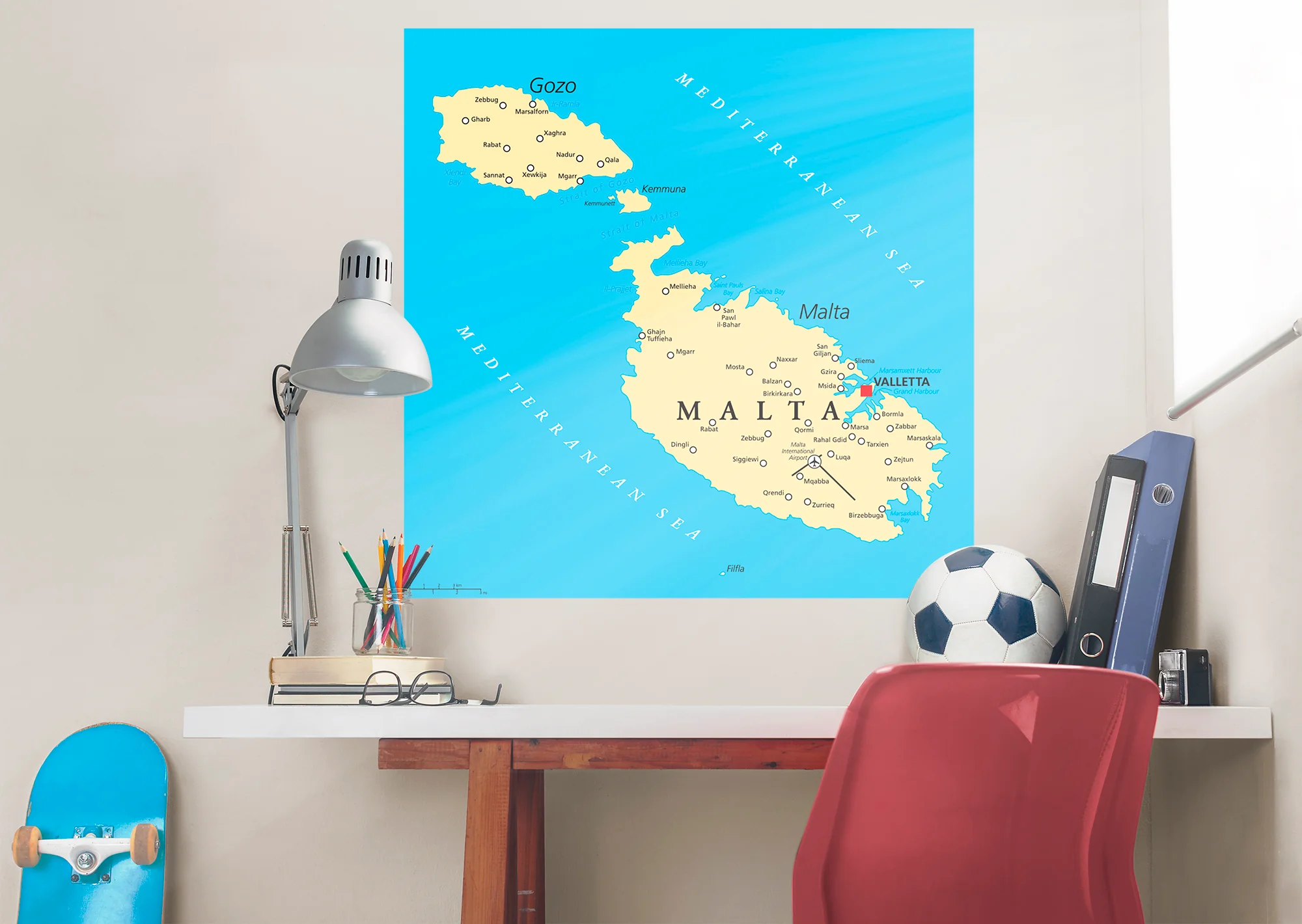 Maps of Europe: Malta Mural        -   Removable Wall   Adhesive Decal - Image 4
