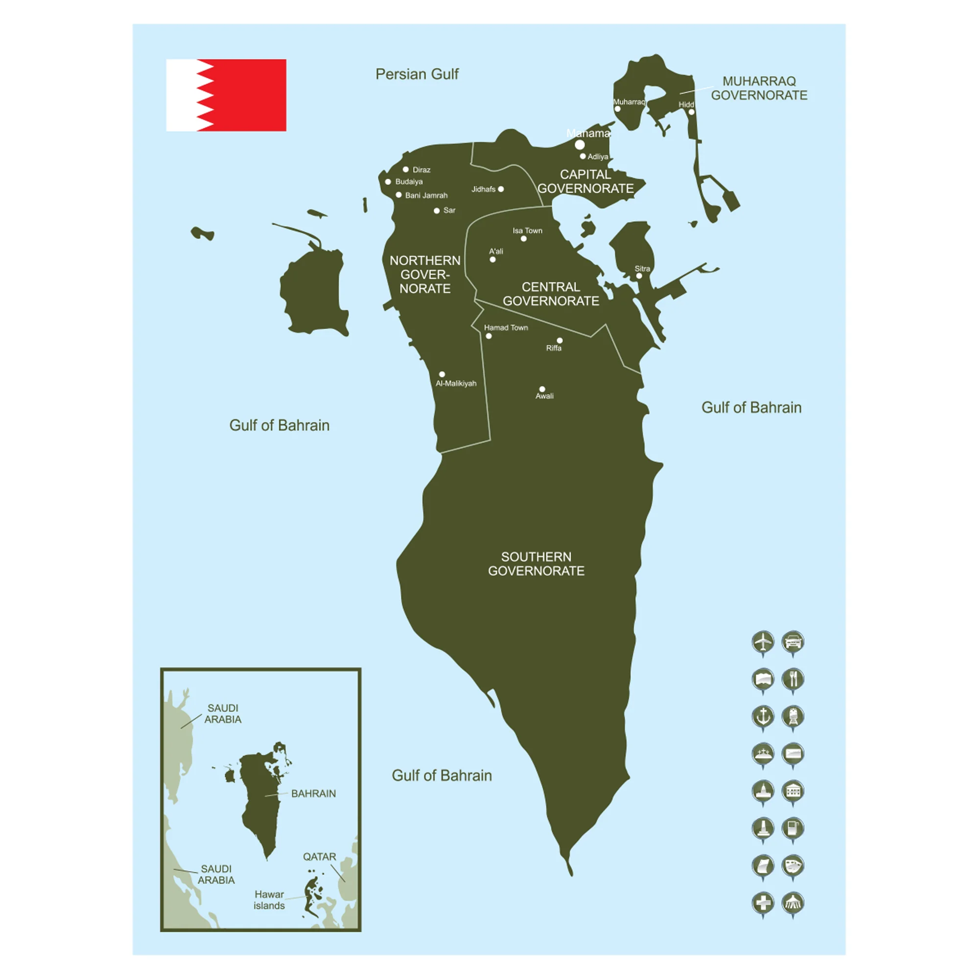 Maps of Asia: Bahrain Mural        -   Removable Wall   Adhesive Decal - Image 2