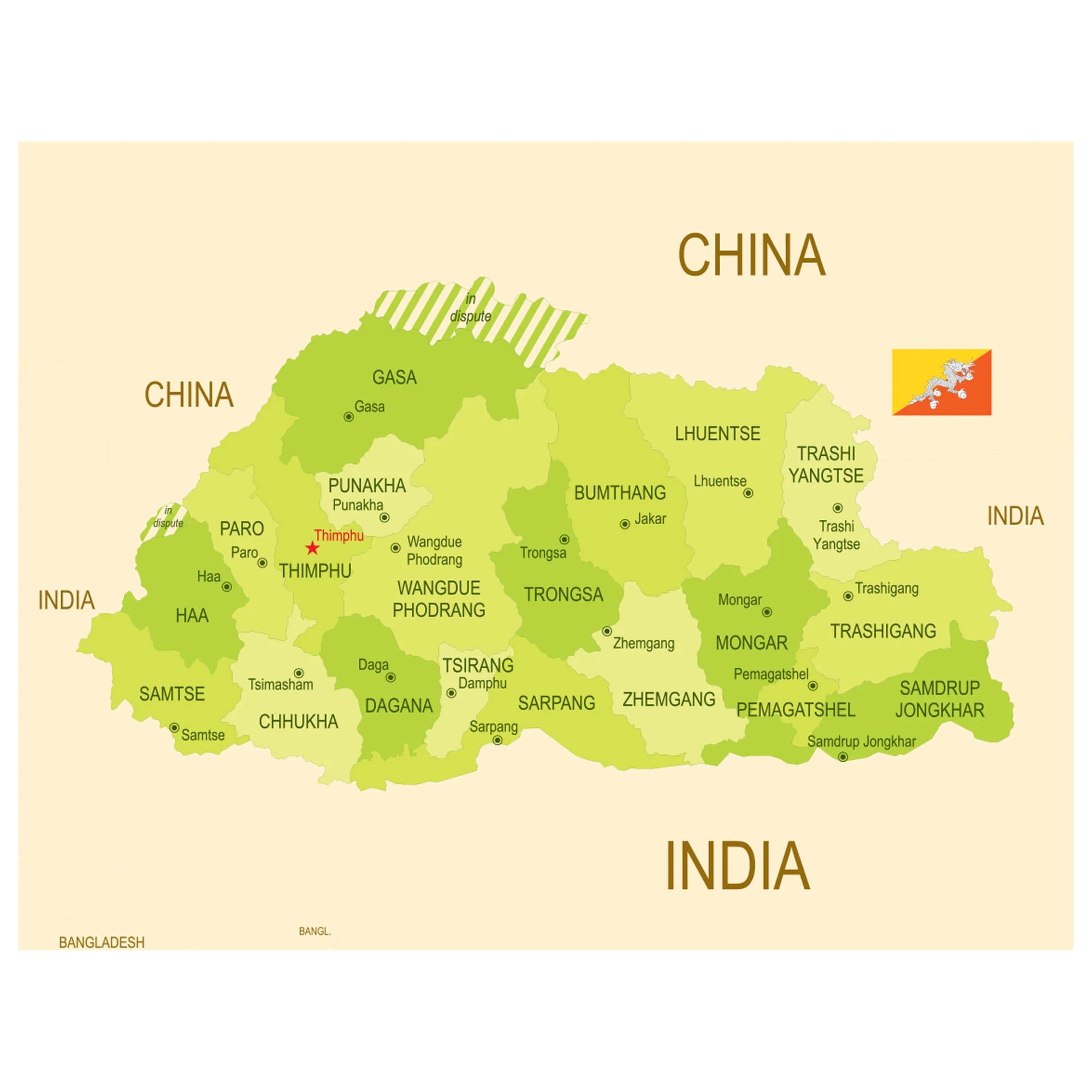 Maps of Asia: Bhutan Mural        -   Removable Wall   Adhesive Decal - Image 2