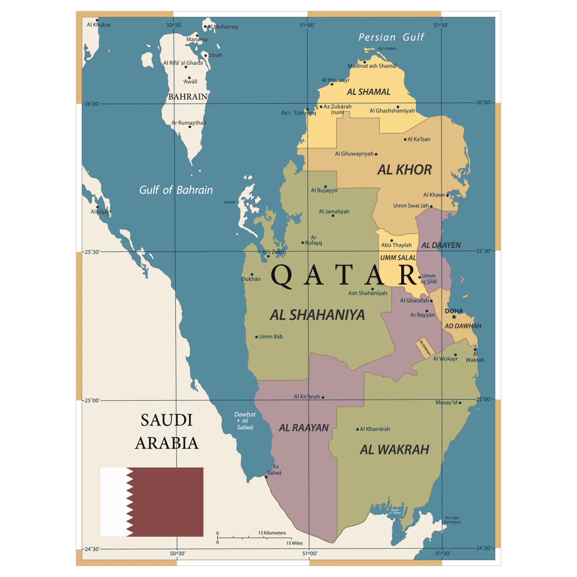 Maps of Asia: Qatar Mural        -   Removable Wall   Adhesive Decal - Image 2