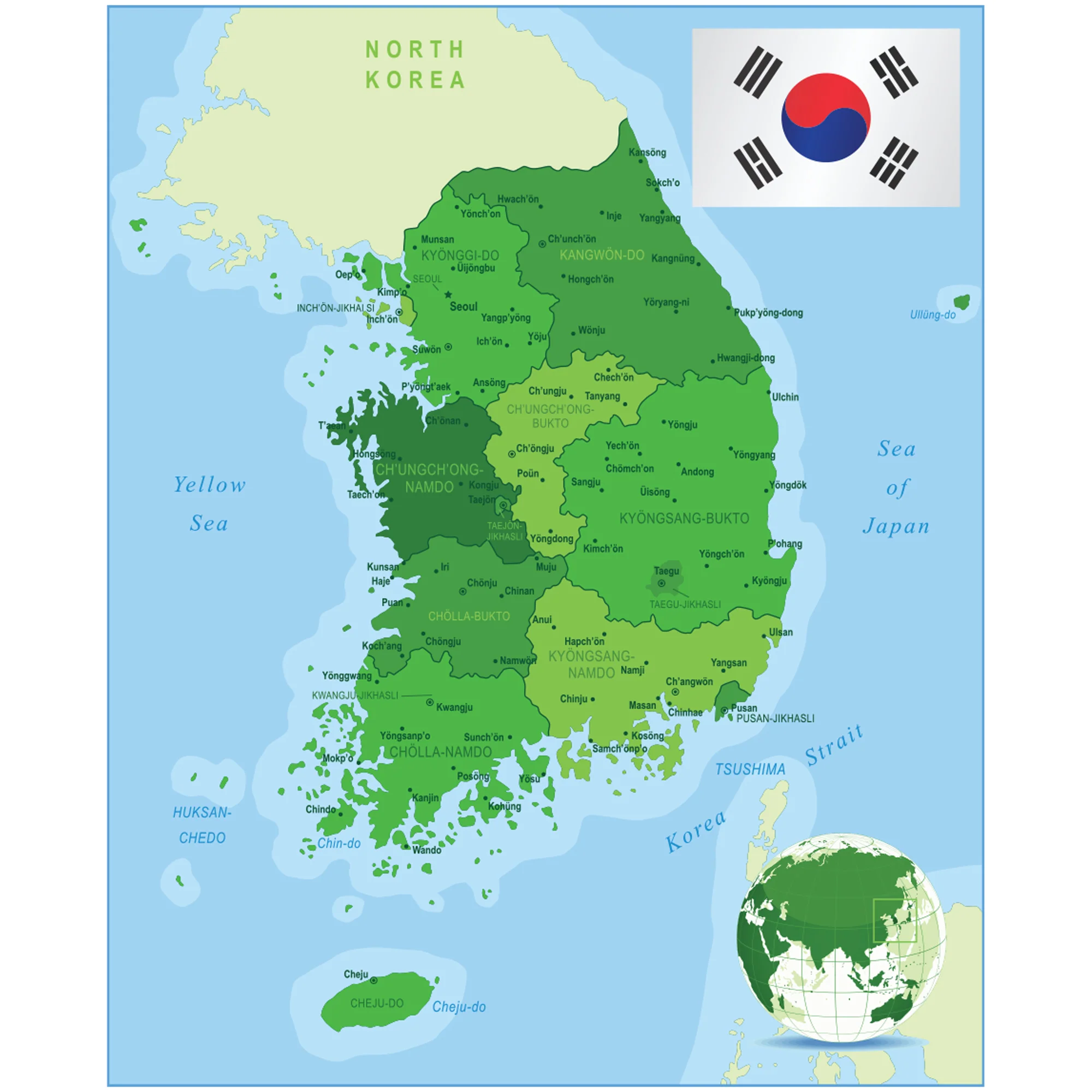 Maps of Asia: South Korea Mural        -   Removable Wall   Adhesive Decal - Image 2