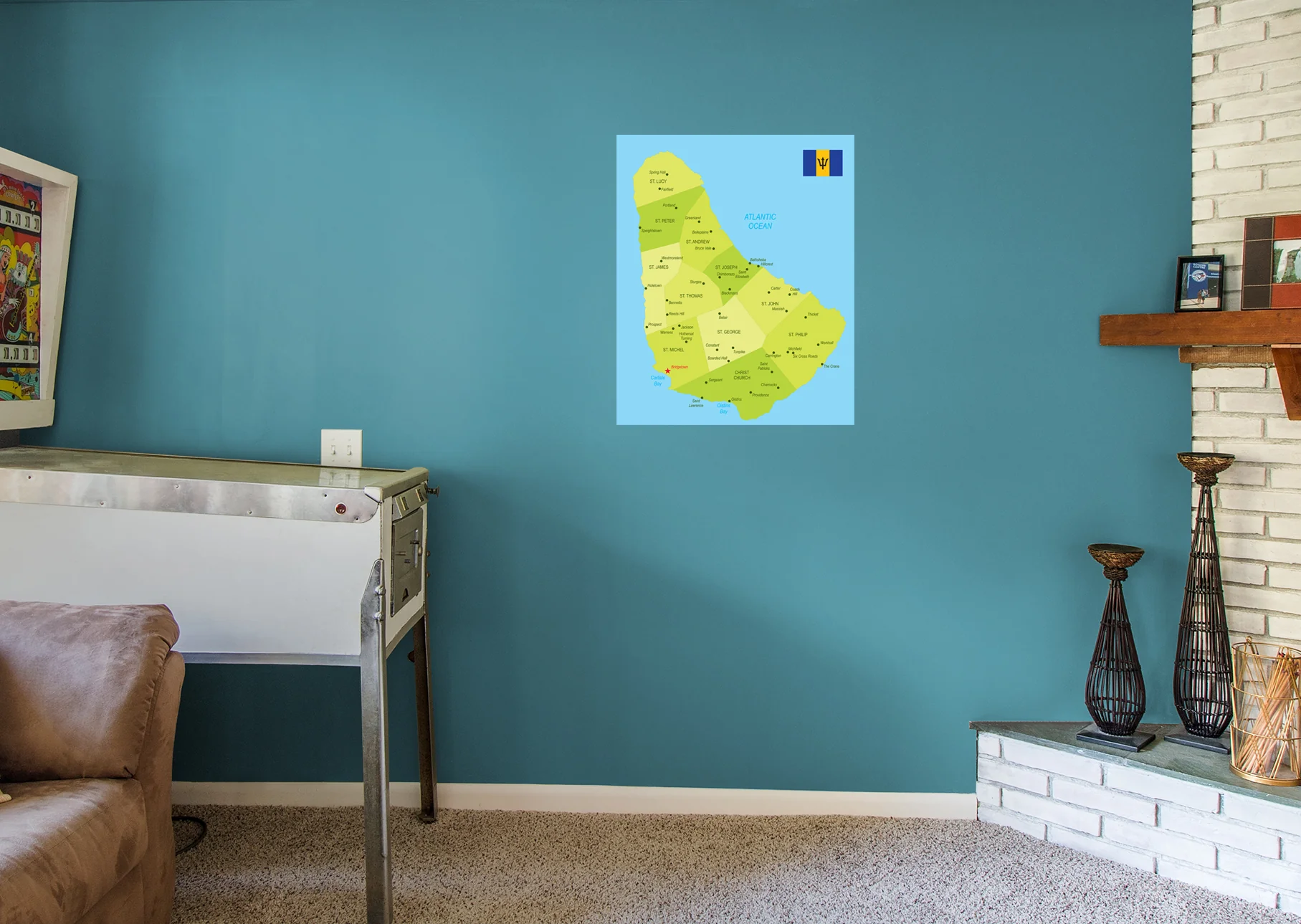 Maps of North America: Barbados Mural        -   Removable Wall   Adhesive Decal - Image 5