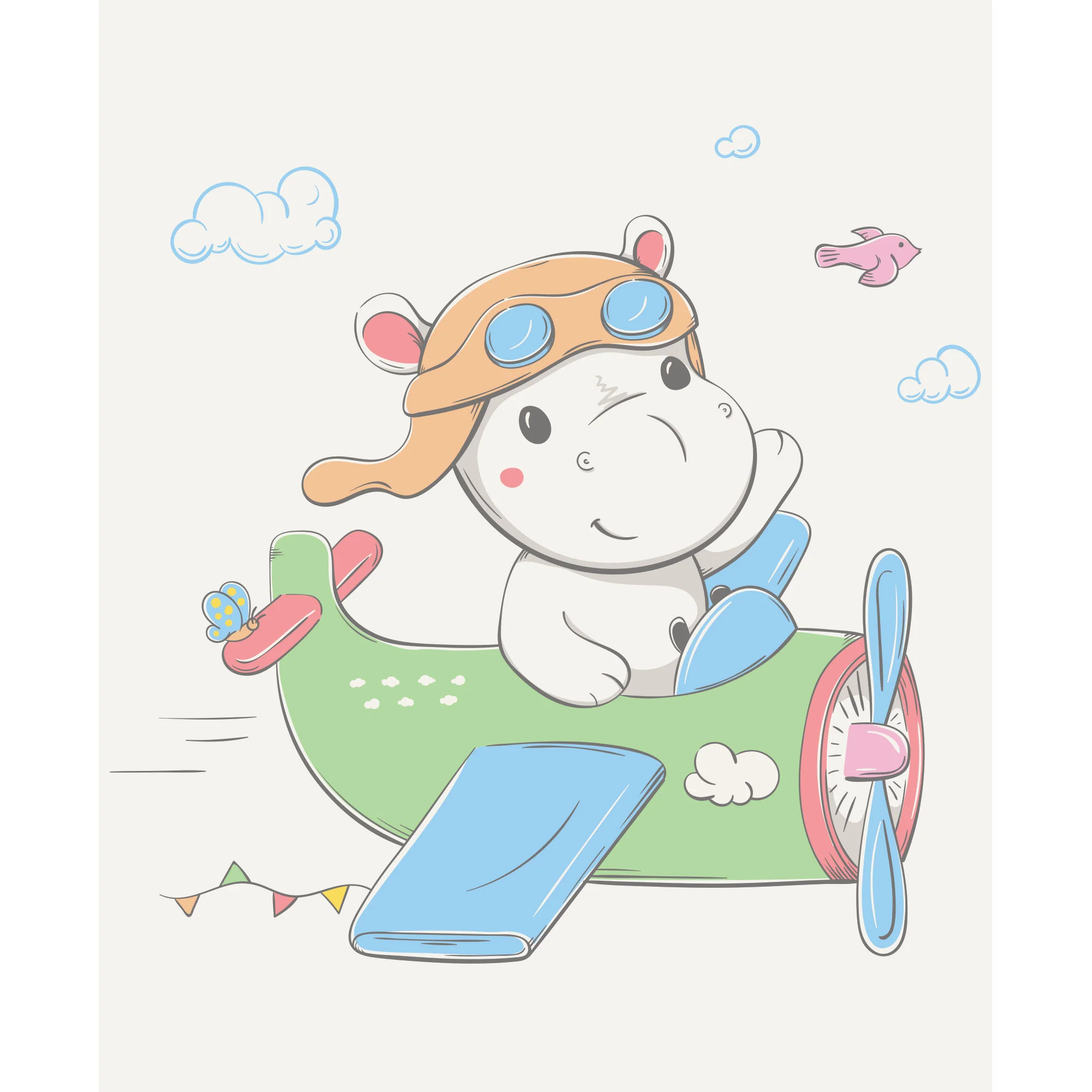 Nursery: Planes White Hipo Mural        -   Removable Wall   Adhesive Decal - Image 3