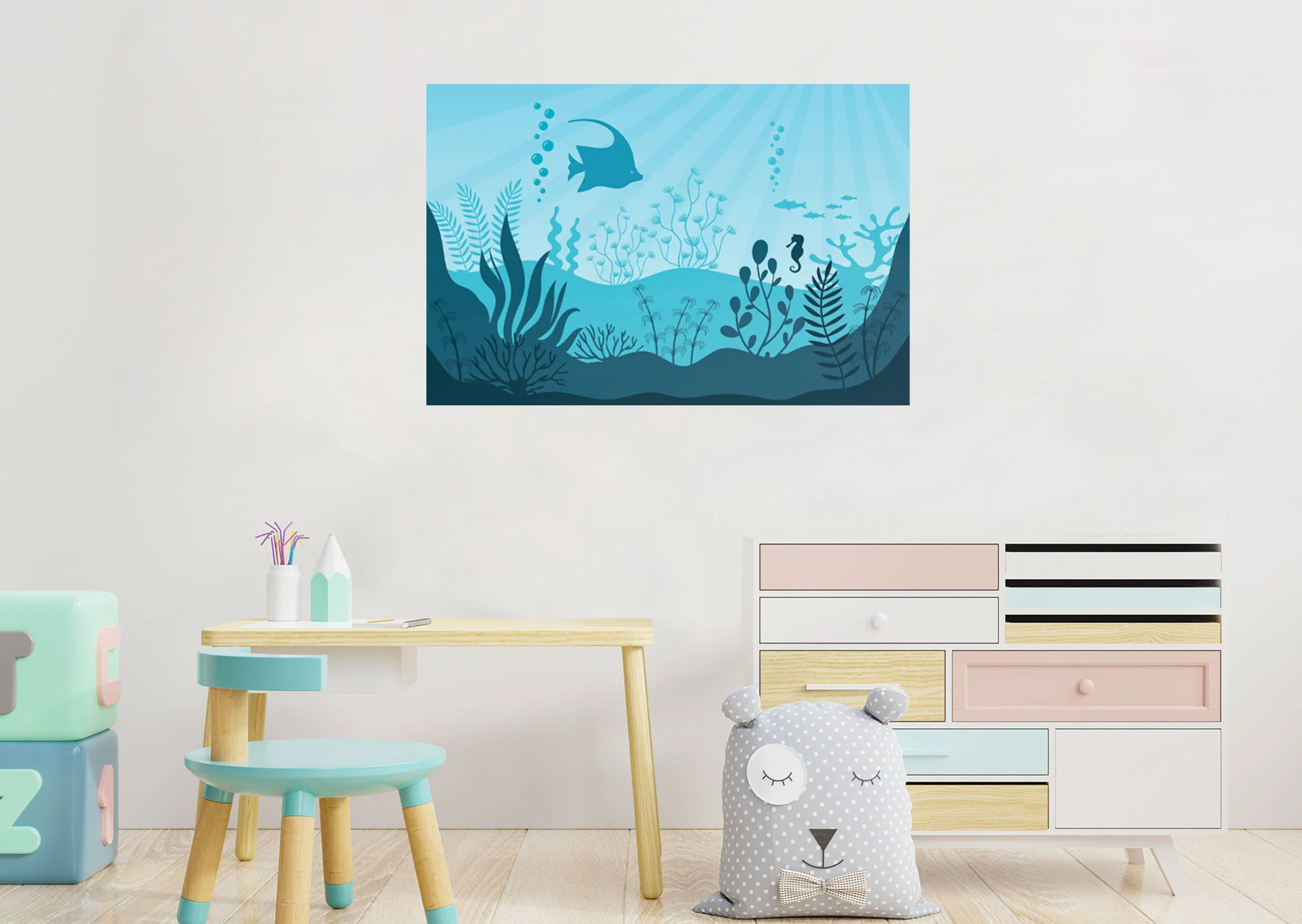 Nursery:  All Blue Mural        -   Removable Wall   Adhesive Decal - Image 4