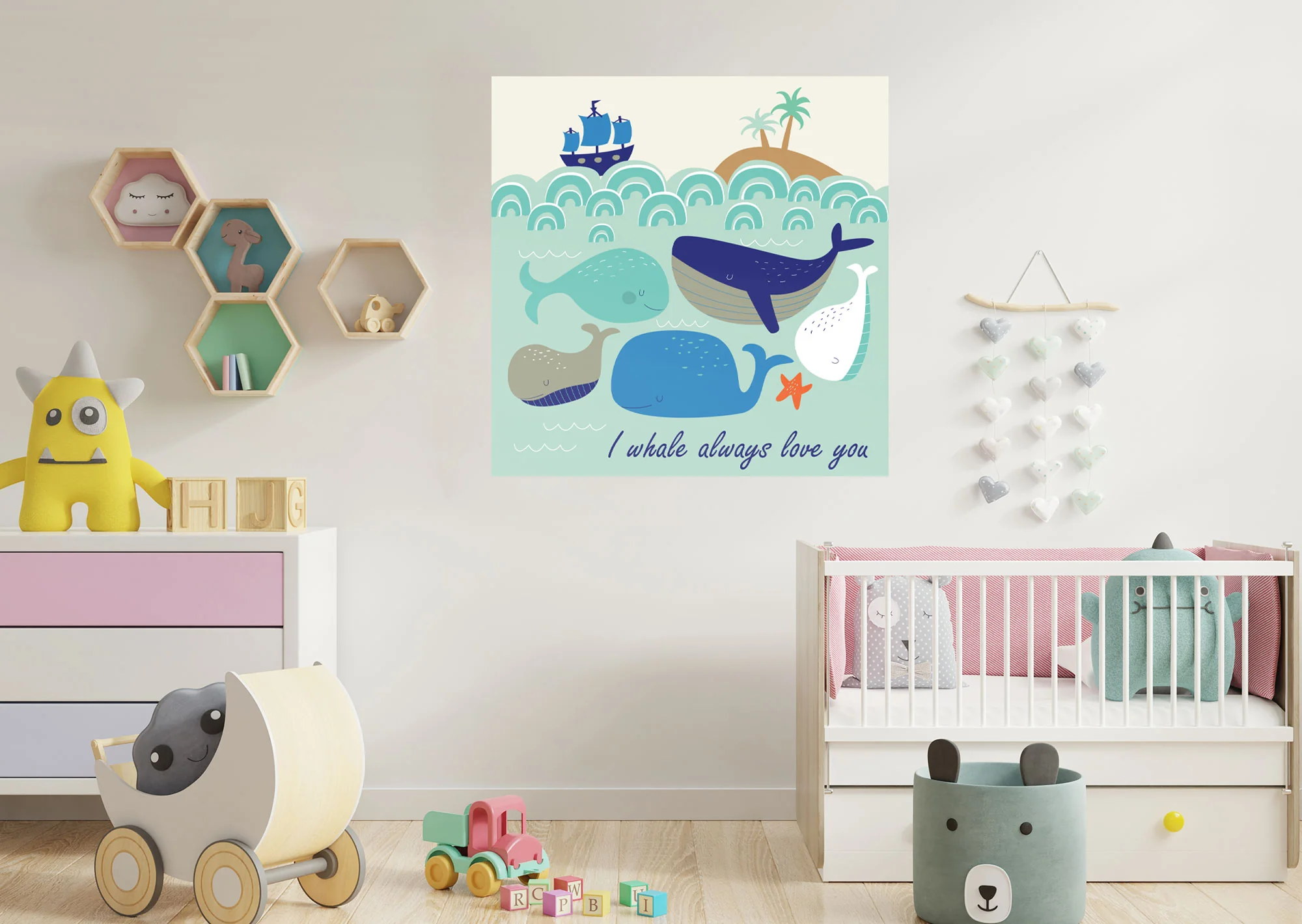 Nursery:  Love You Mural        -   Removable Wall   Adhesive Decal - Image 4