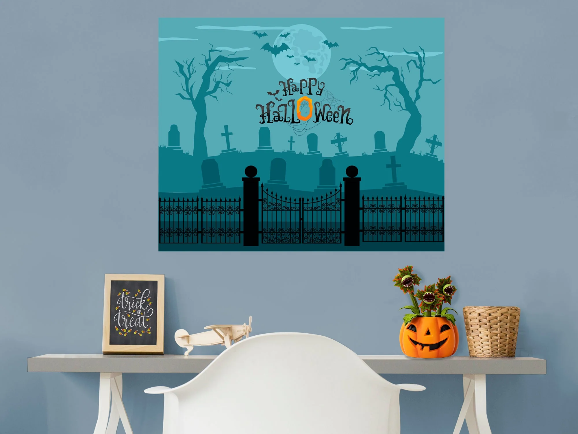 Halloween: Cemetery Mural - Removable Wall Adhesive Decal - Image 4
