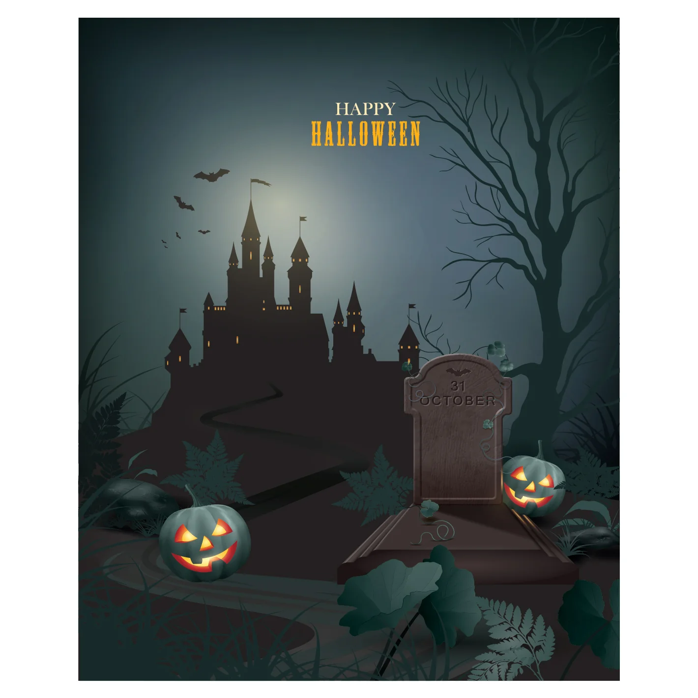 Halloween: Far Away Castle Mural - Removable Wall Adhesive Decal