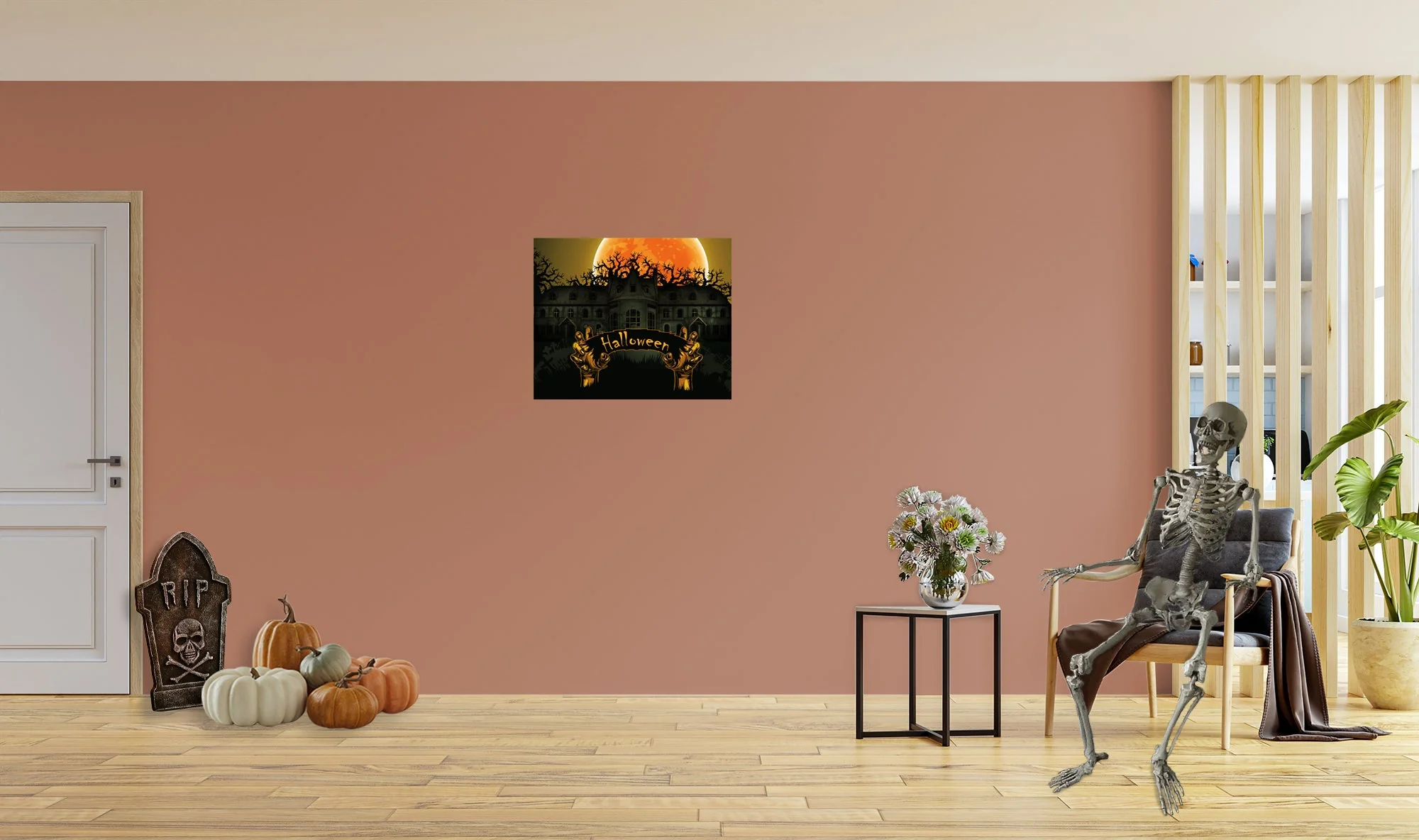 Halloween:  Haunted House Mural        -   Removable Wall   Adhesive Decal - Image 5