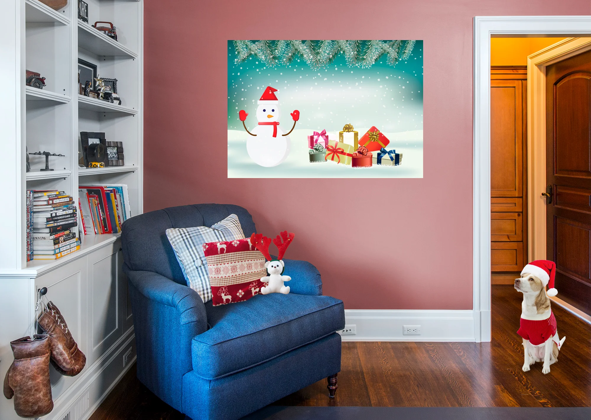 Christmas:  Snowman with Red Mittens Poster        -   Removable     Adhesive Decal - Image 4