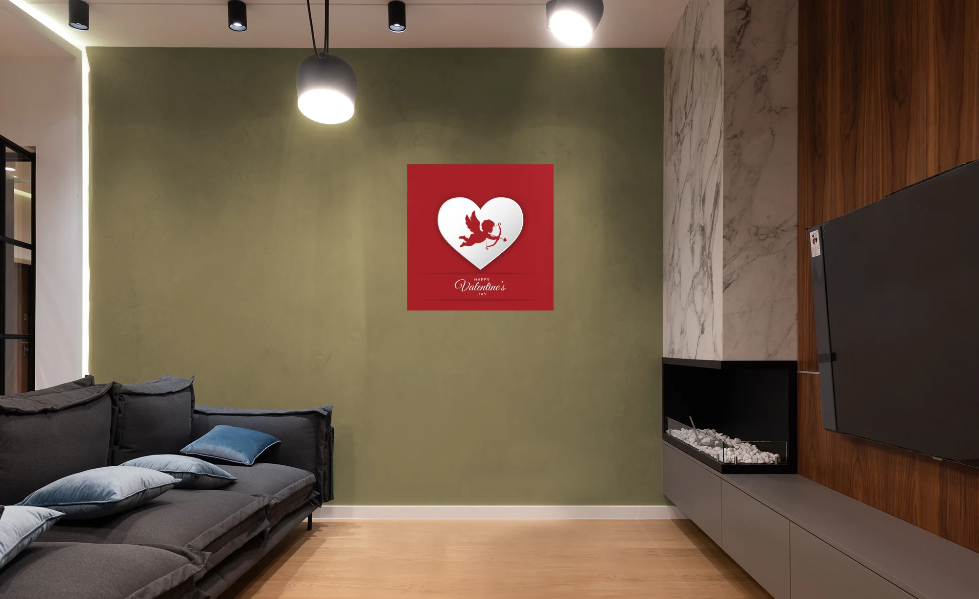 Valentine's Day: Red Cupid Mural - Removable Adhesive Decal - Image 5